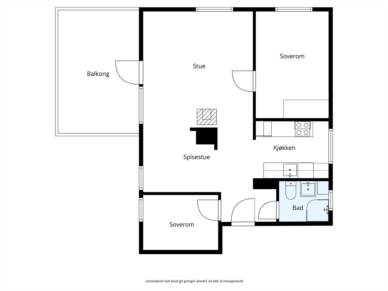 Plantegning. I tillegg er det en bod på loft og to boder i kjeller. Galleribilde