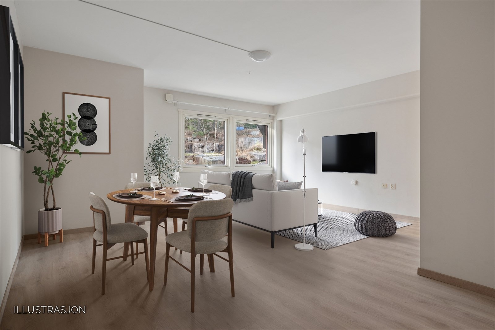 Lys og romslig to romsleilighet med store vindusflater som slipper rikelig inn med naturlig lys. Galleribilde