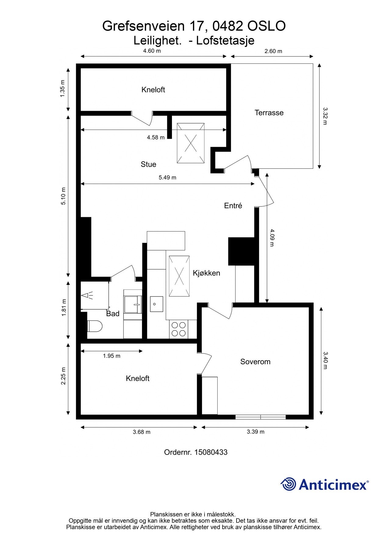 Plantegning. I tillegg disponerer leiligheten en kjellerbod på ca. 1m². Galleribilde