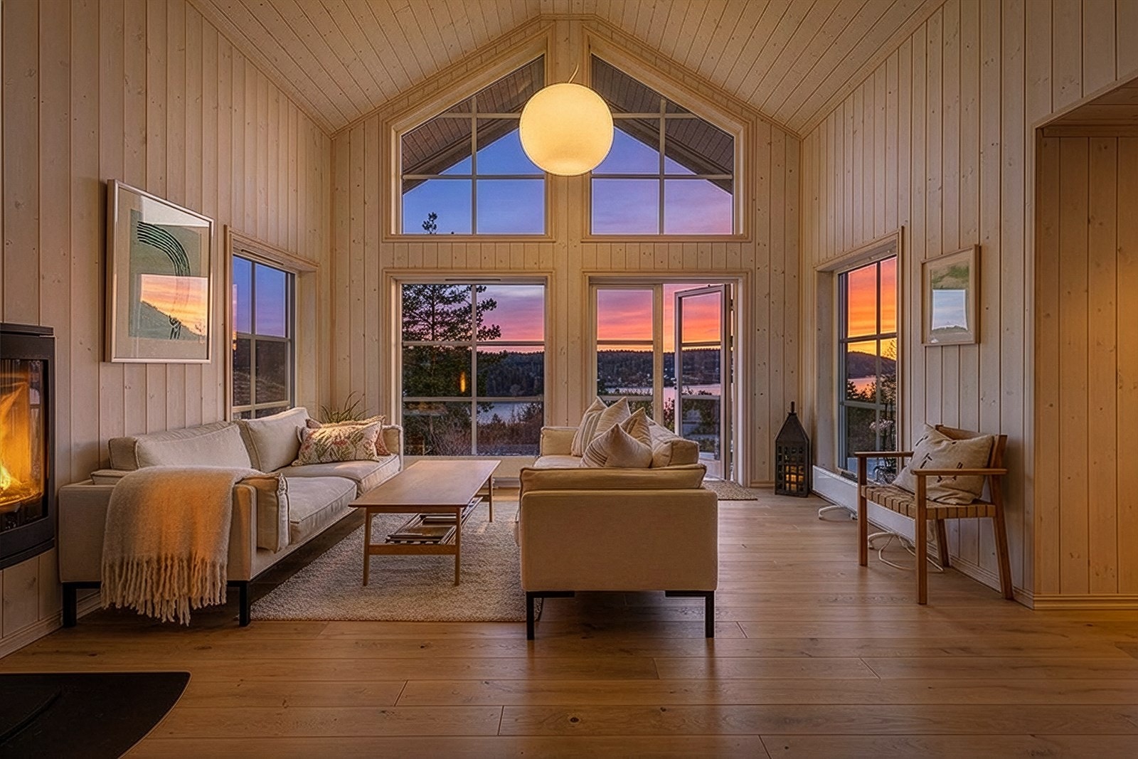 Nydelig stue med fantastisk utsikt - digitalt kveldsfoto Galleribilde