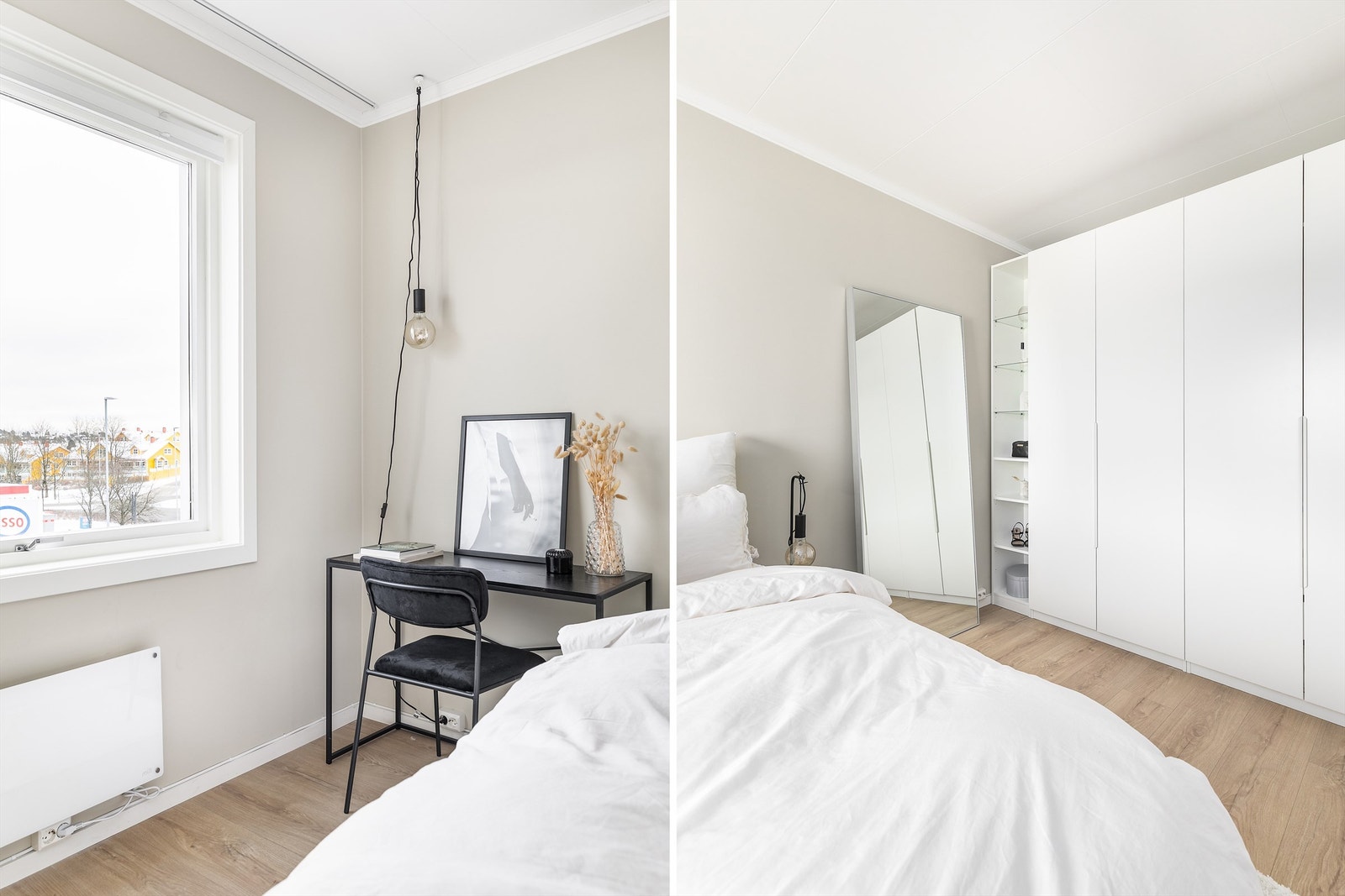 Hovedsoverommets bakvegg er fylt ut med garderobeskap i 3 meter bredde. Galleribilde