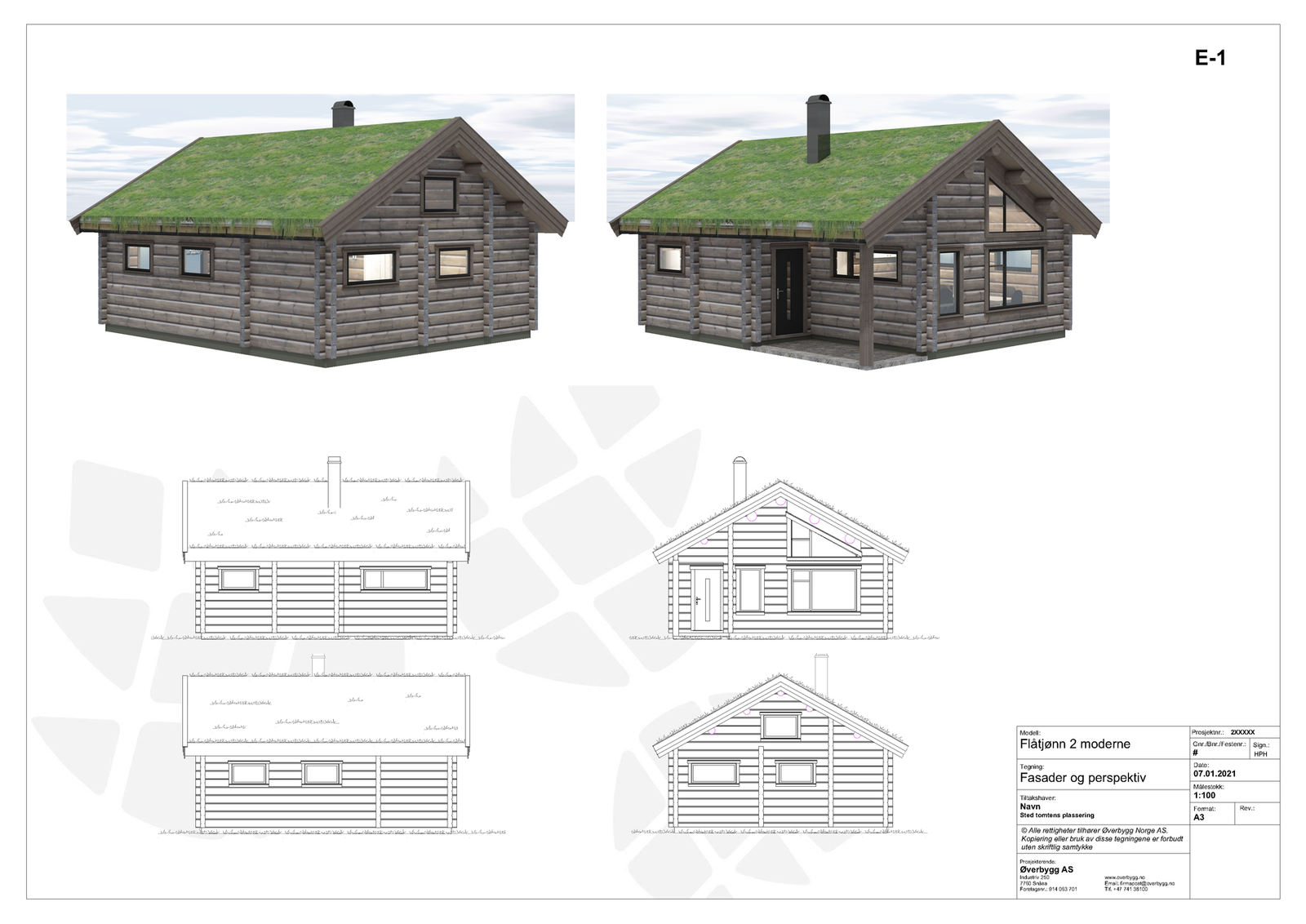 Fasader og snitt Flåtjønn 2 Galleribilde
