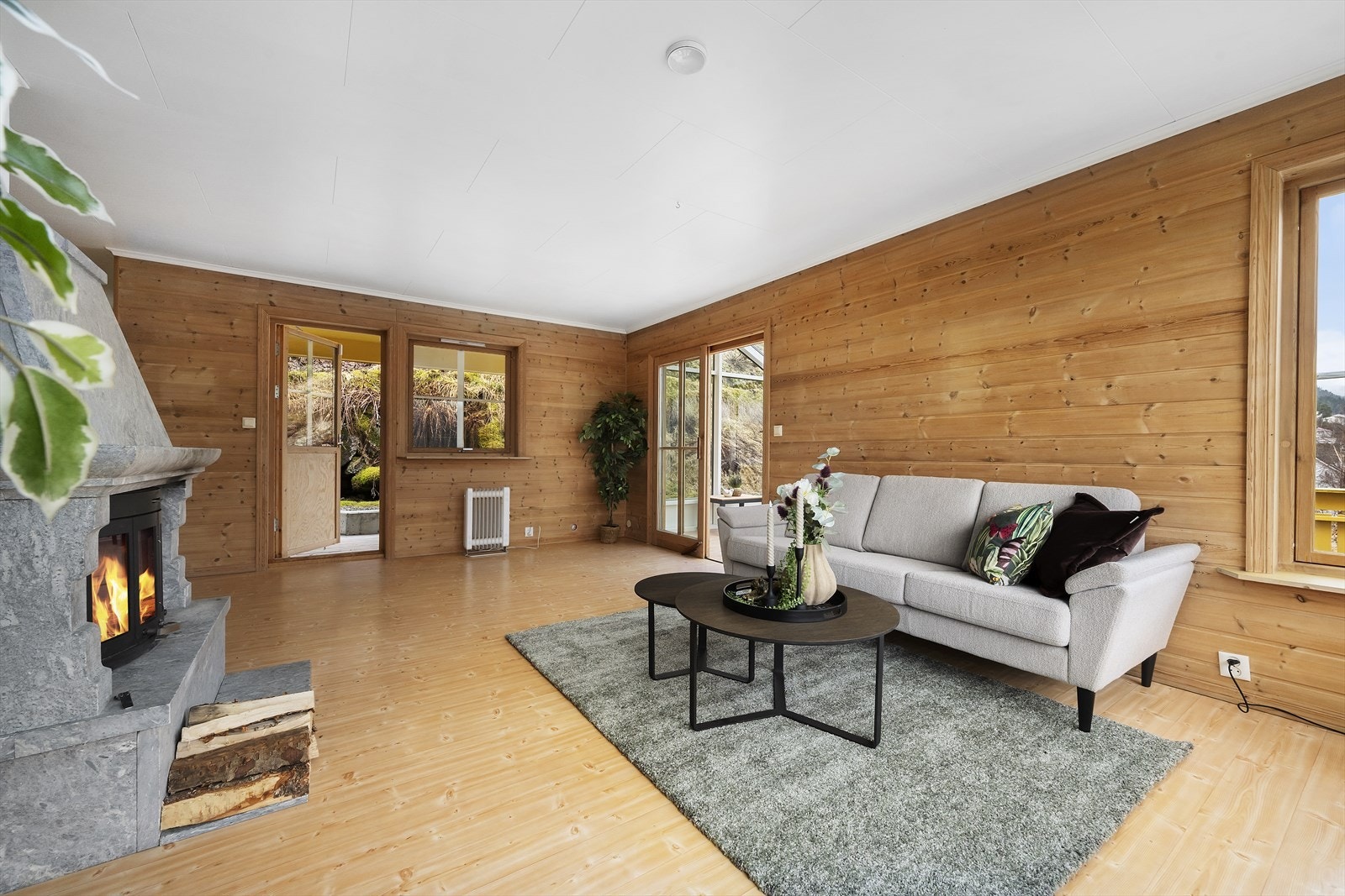 Dører leiar ut til vinterhage, samt overbygd treplatting Galleribilde