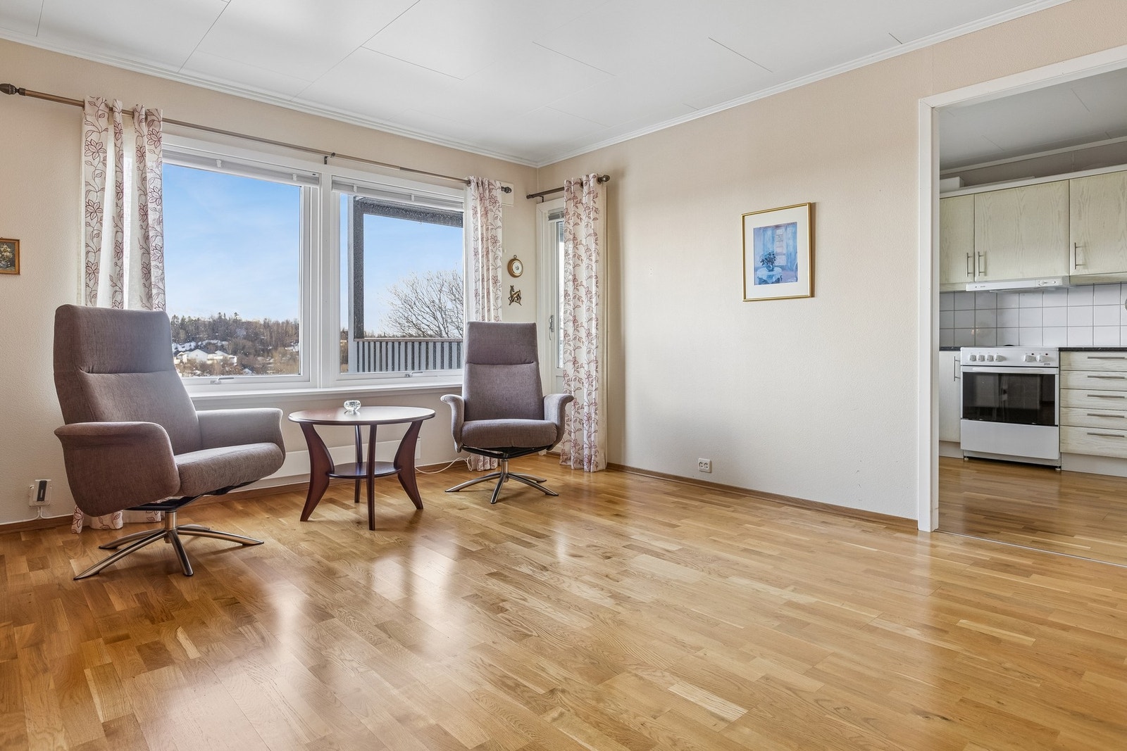 Stue og kjøkken side ved side. Galleribilde