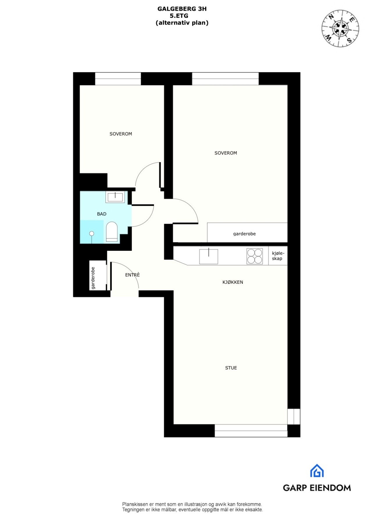 Alternativ planløsning som 3-roms. Galleribilde