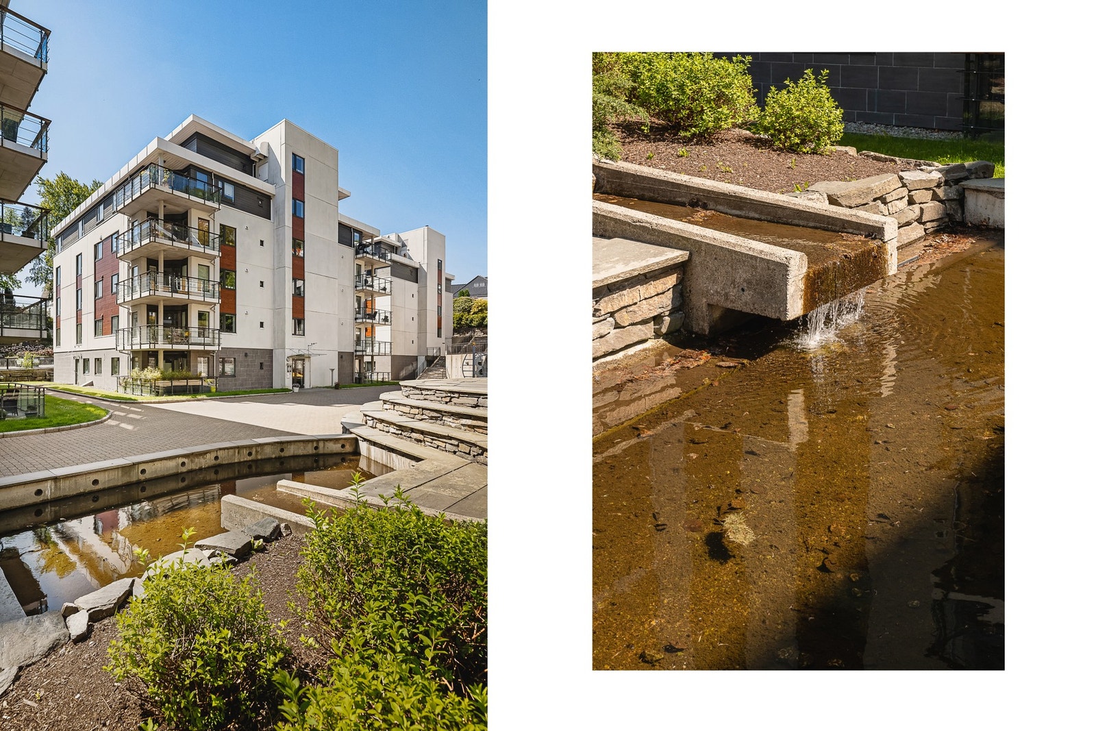 Tomten er pent opparbeidet med interne veier, natursteinsmurer, brostein, bed og variert beplantning. Galleribilde