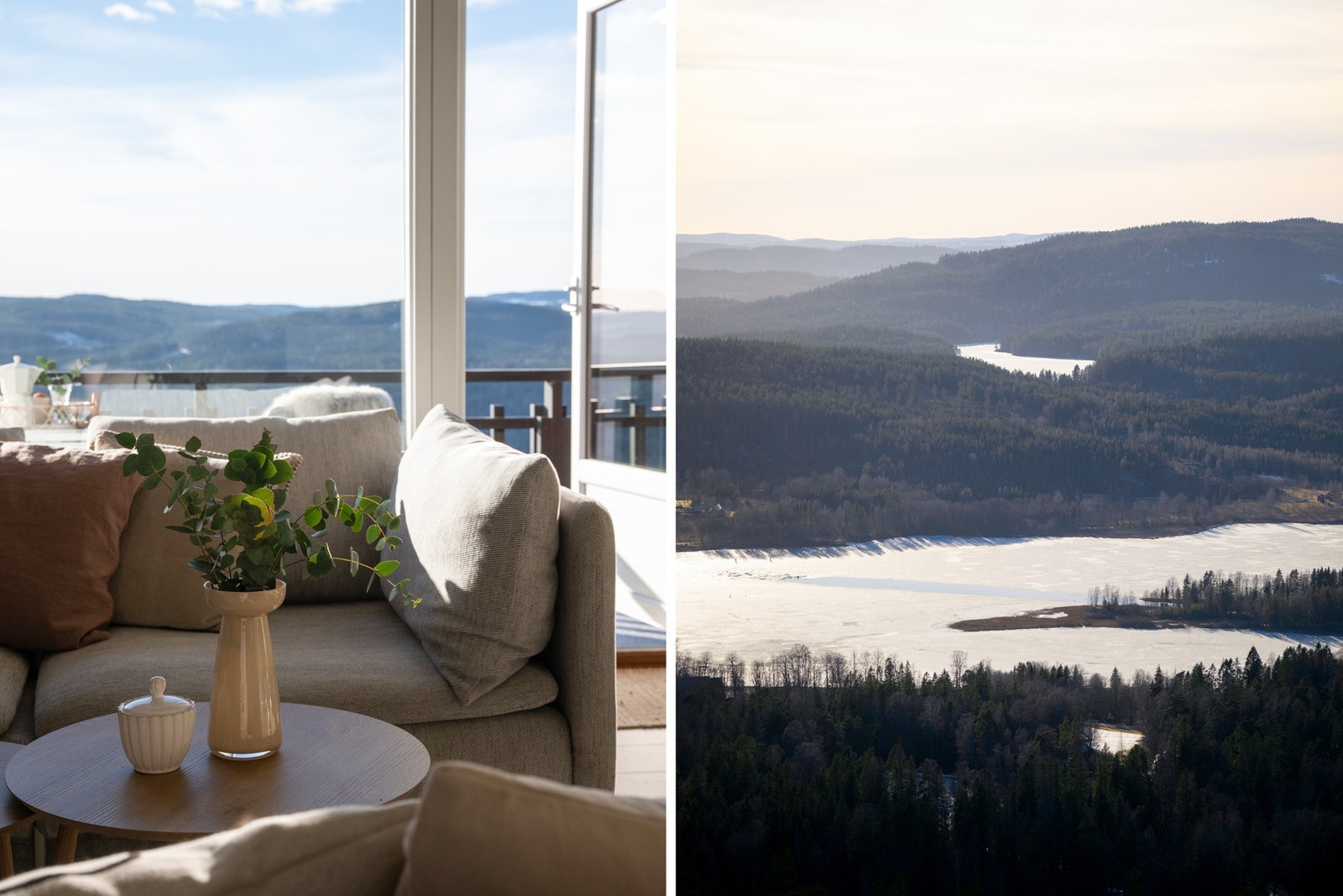Nydelig utsikt mot Bogstadvannet med Østernvann og skogkledde åser i bakgrunnen. Galleribilde