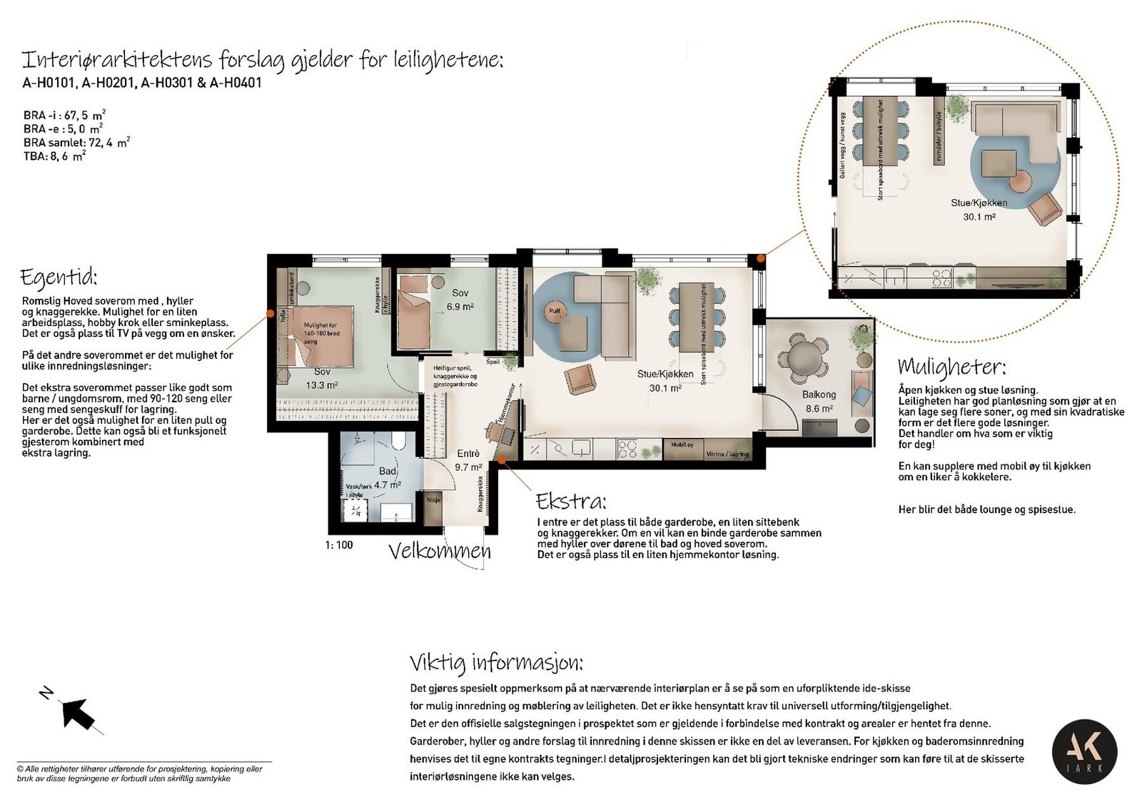 Hvordan ville du ha innredet leiligheten din? Interiørarkitekt har kommet med forslag for møblering av leiligheten A401 . Galleribilde