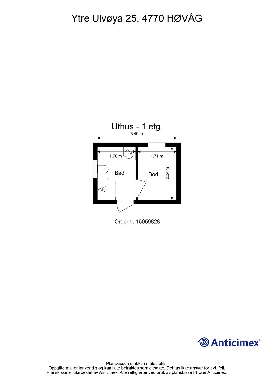 Plantegning uthus, bad. Galleribilde