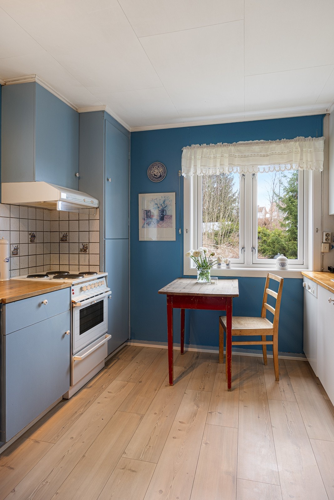 Det er nisje for komfyr og opplegg for oppvaskmaskin. Galleribilde