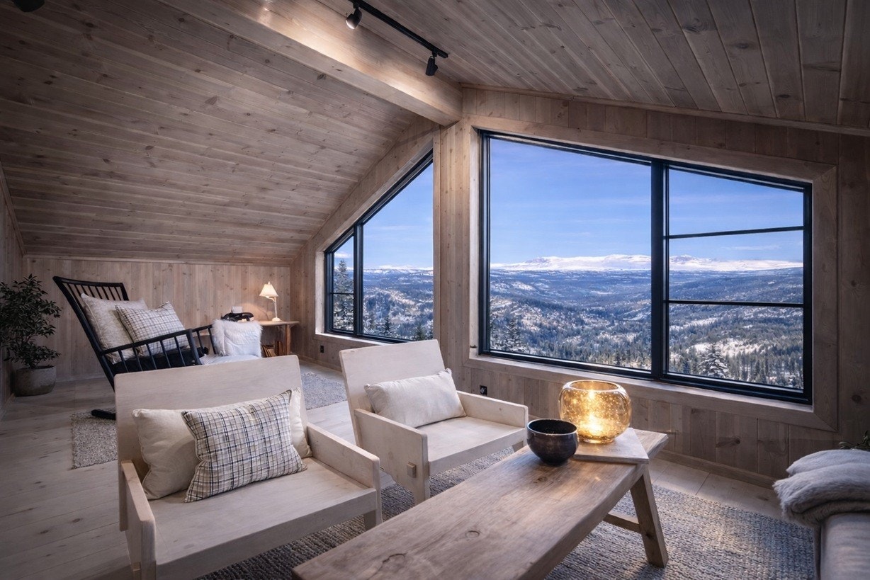 Fra den romslige oppstuen blir det også panorama mot fjellene Galleribilde