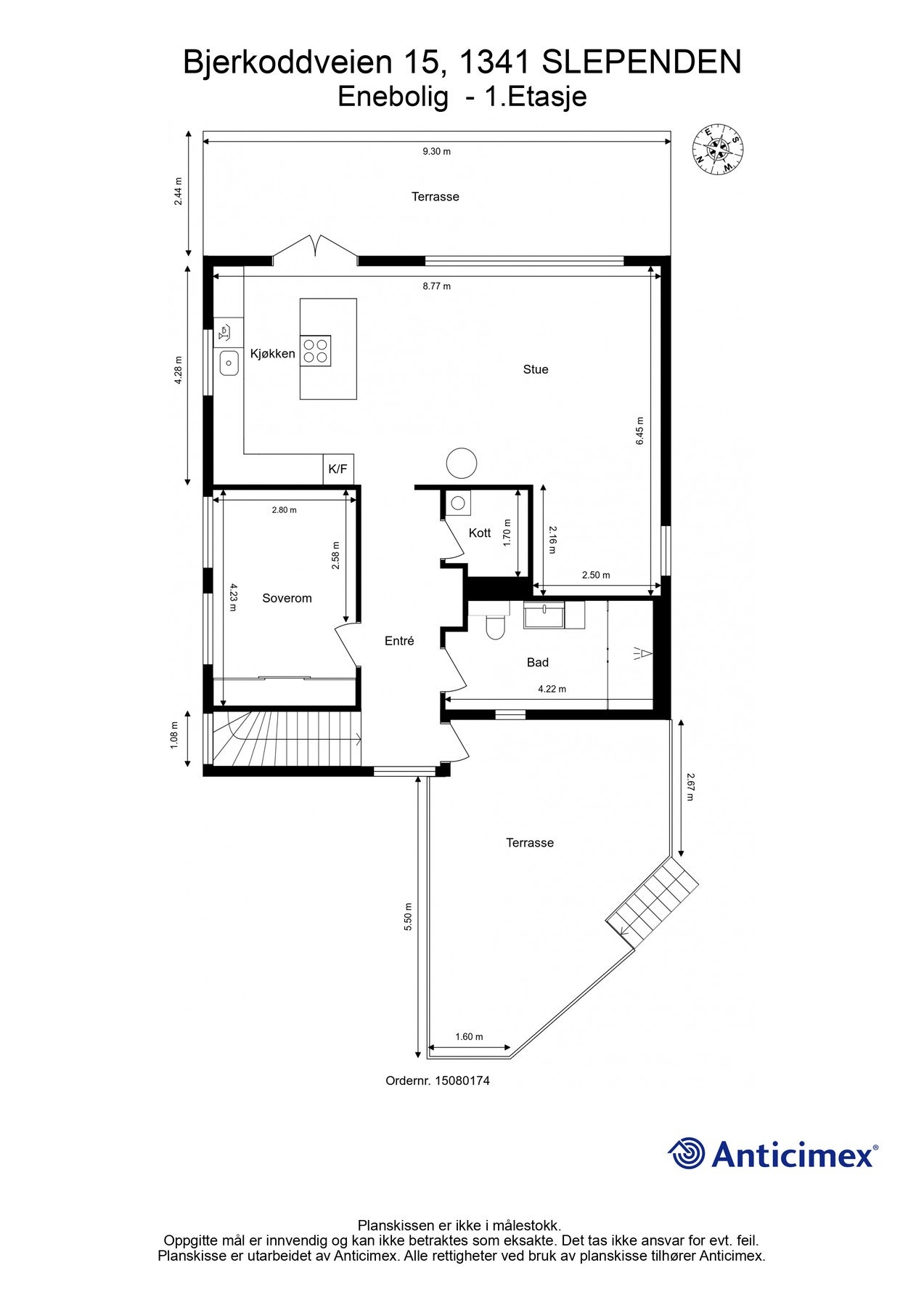 Første etasje: Entré, stue/kjøkken, baderom, soverom og et kott. Galleribilde