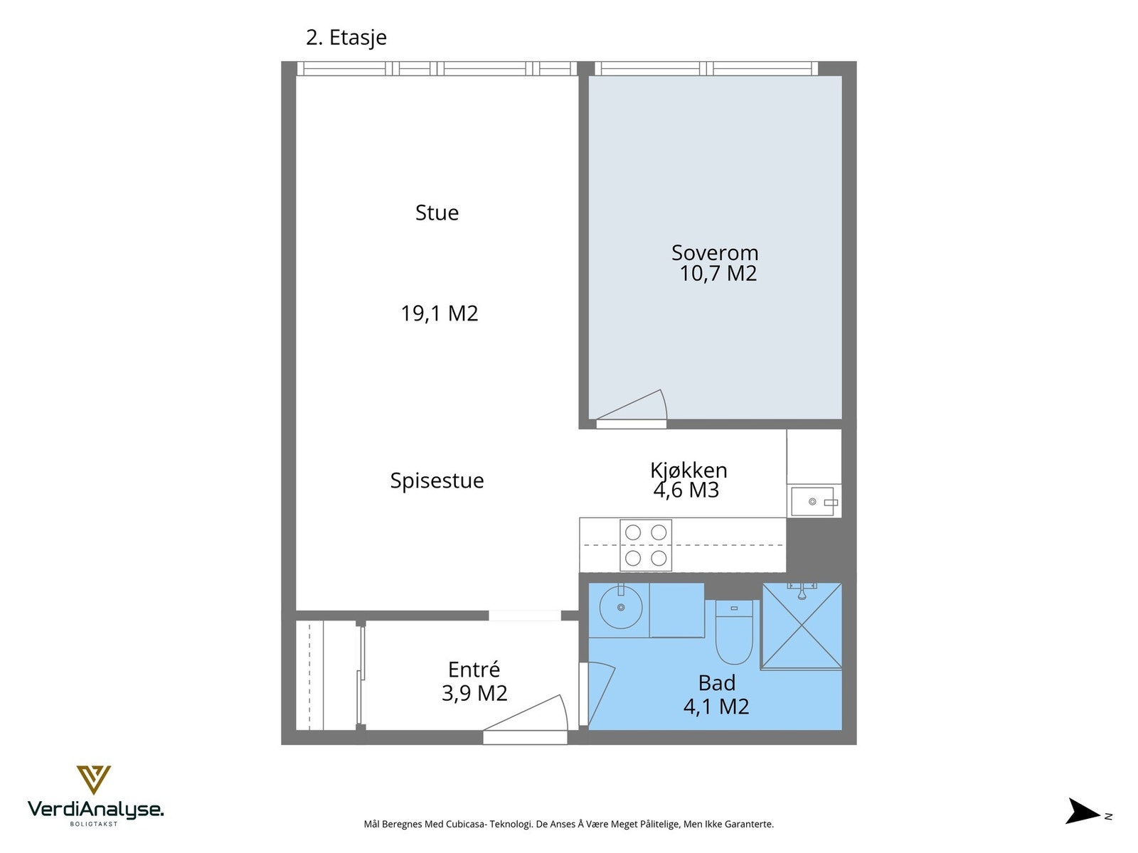 Planskisse med areal. I tillegg disponerer du en egen bod på 3kvm i kjeller. Galleribilde