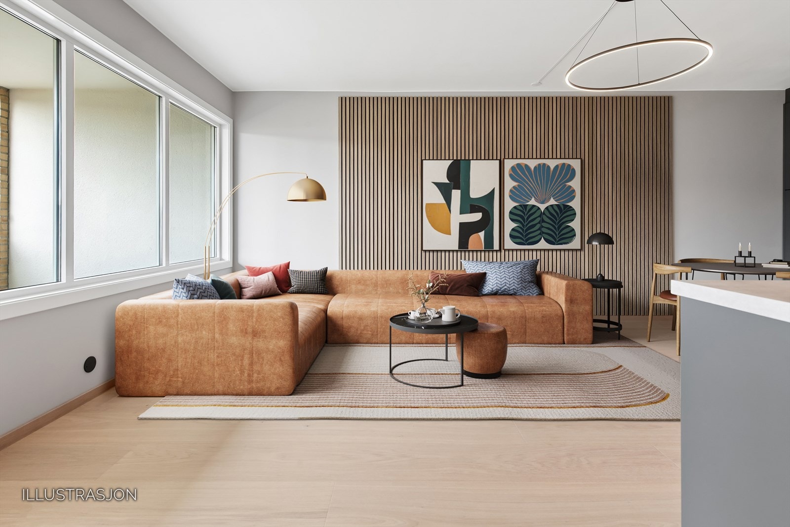 Dette er kun en illustrasjon som viser hvordan rommet kan innredes. Faktisk romløsning og utførelse fremgår av de umøblerte bildene. Galleribilde