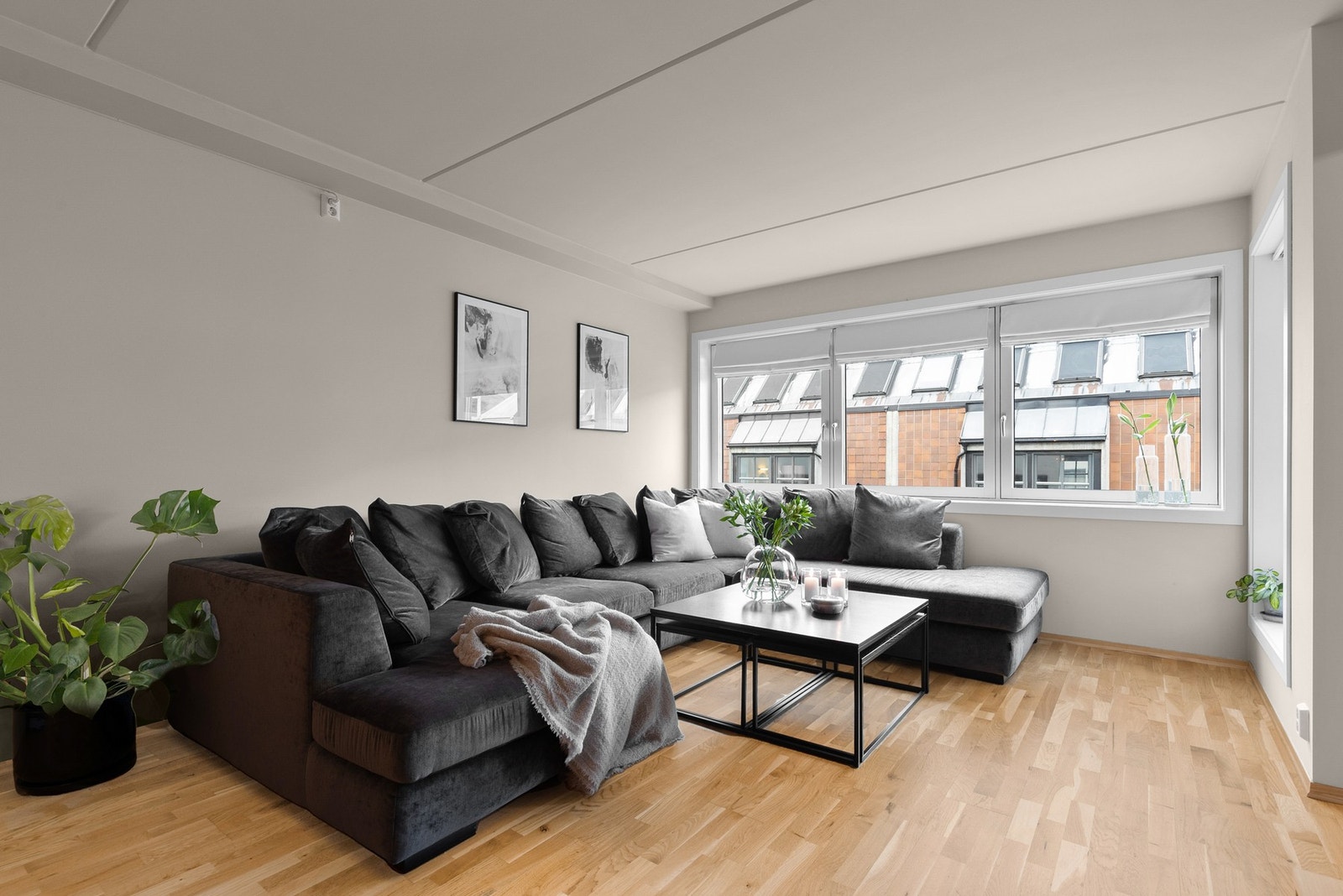 Store vindusflater sørger for rikelig med dagslys og gode lysforhold i oppholdsrommet Galleribilde