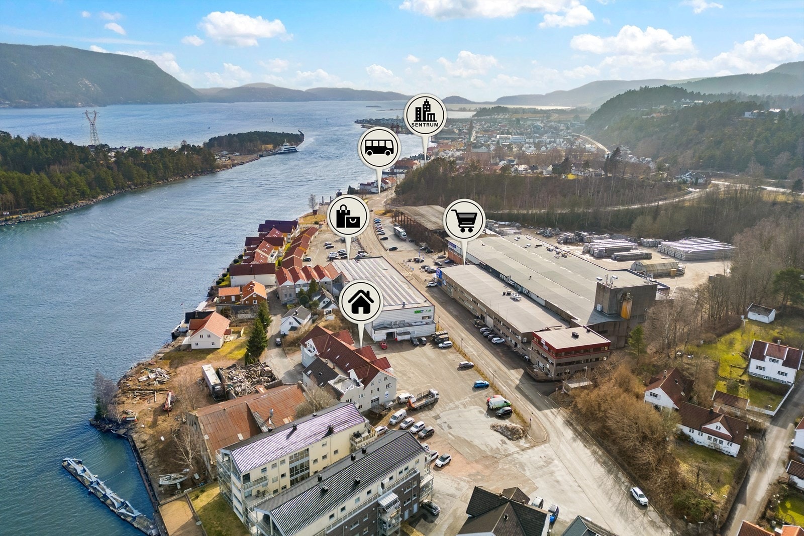 Fra Fredrik Bødtkers gate 2 er det kort gangavstand til butikker som Kiwi, Rema1000, samt buss og fergekai. Galleribilde