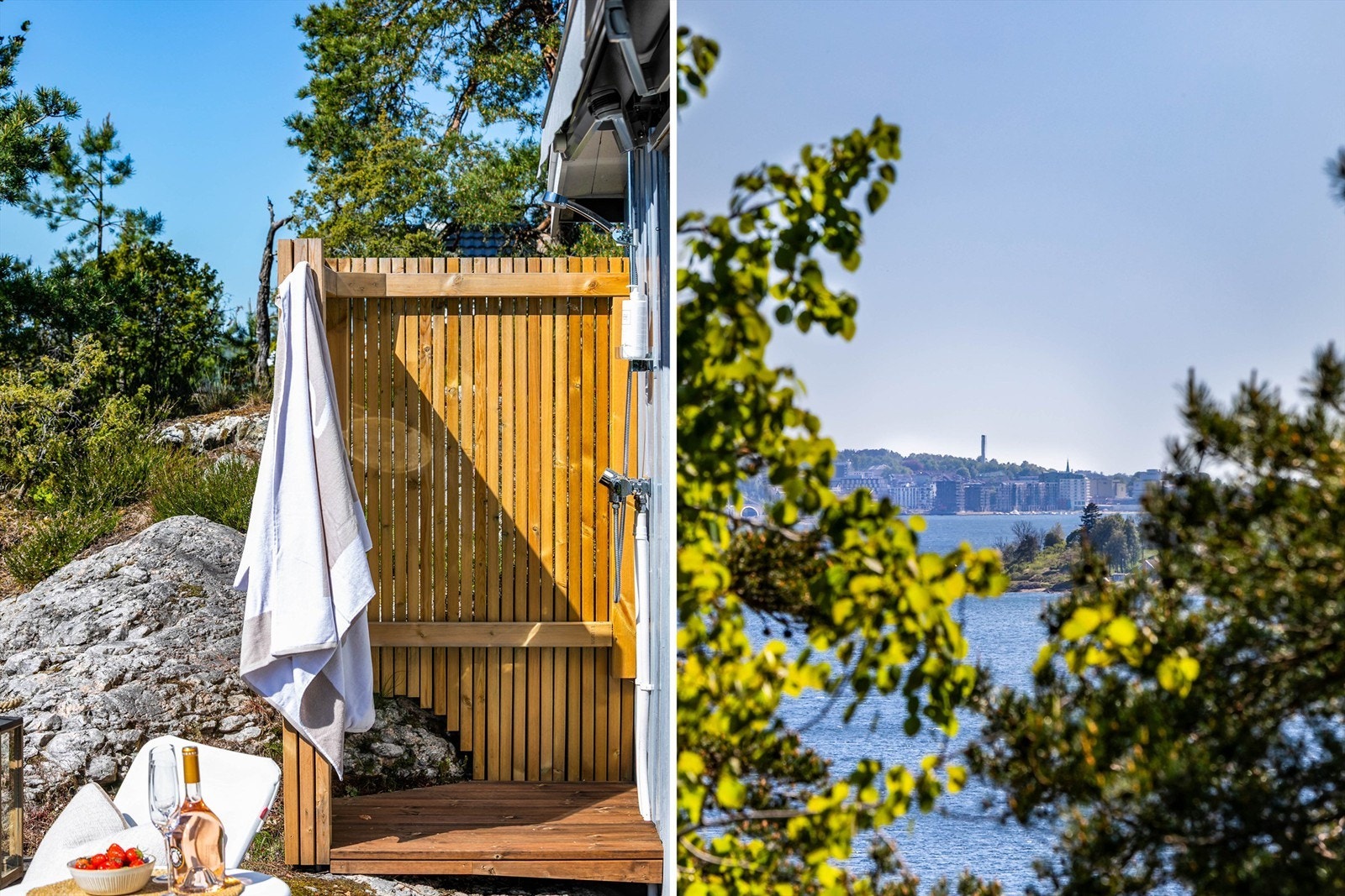 På de varmeste sommerdagene er det herlig å kunne kjøle ned med en forfriskende dusj, også denne installert helt nylig. Galleribilde