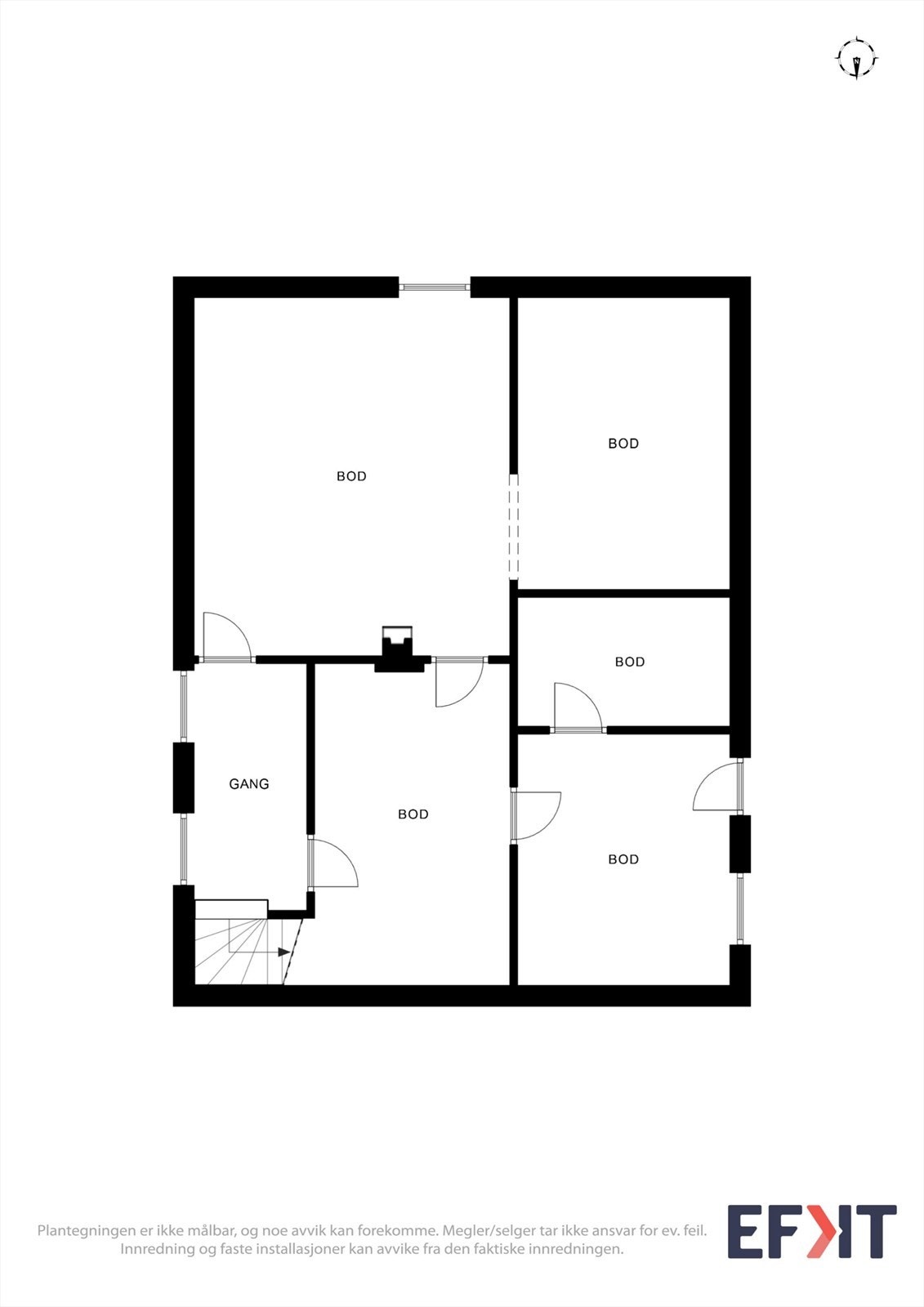 Kjelleren på 71 m² består av trapperom, vaskerom og fire boder, og gir rikelig med lagringsplass. Galleribilde