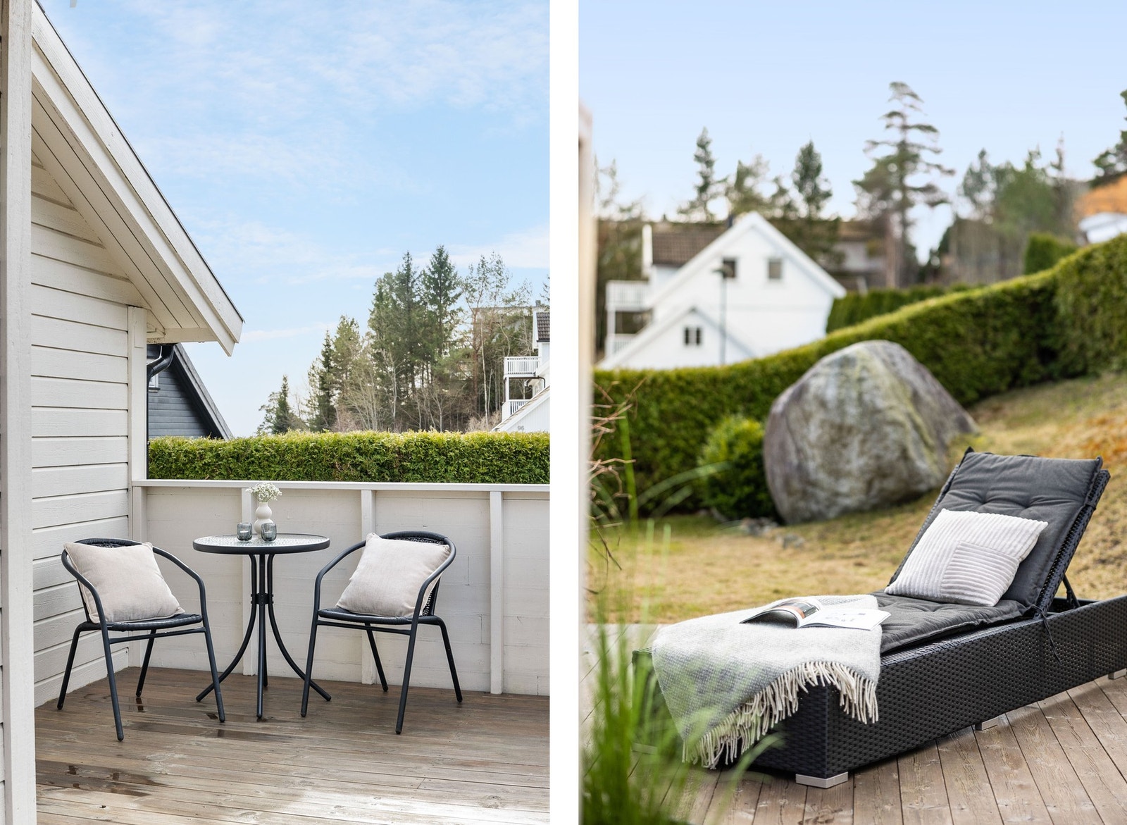 Terrassen vender mot vest og fremstår som hyggelig og innbydende, med god plass til flere sittegrupper. Galleribilde