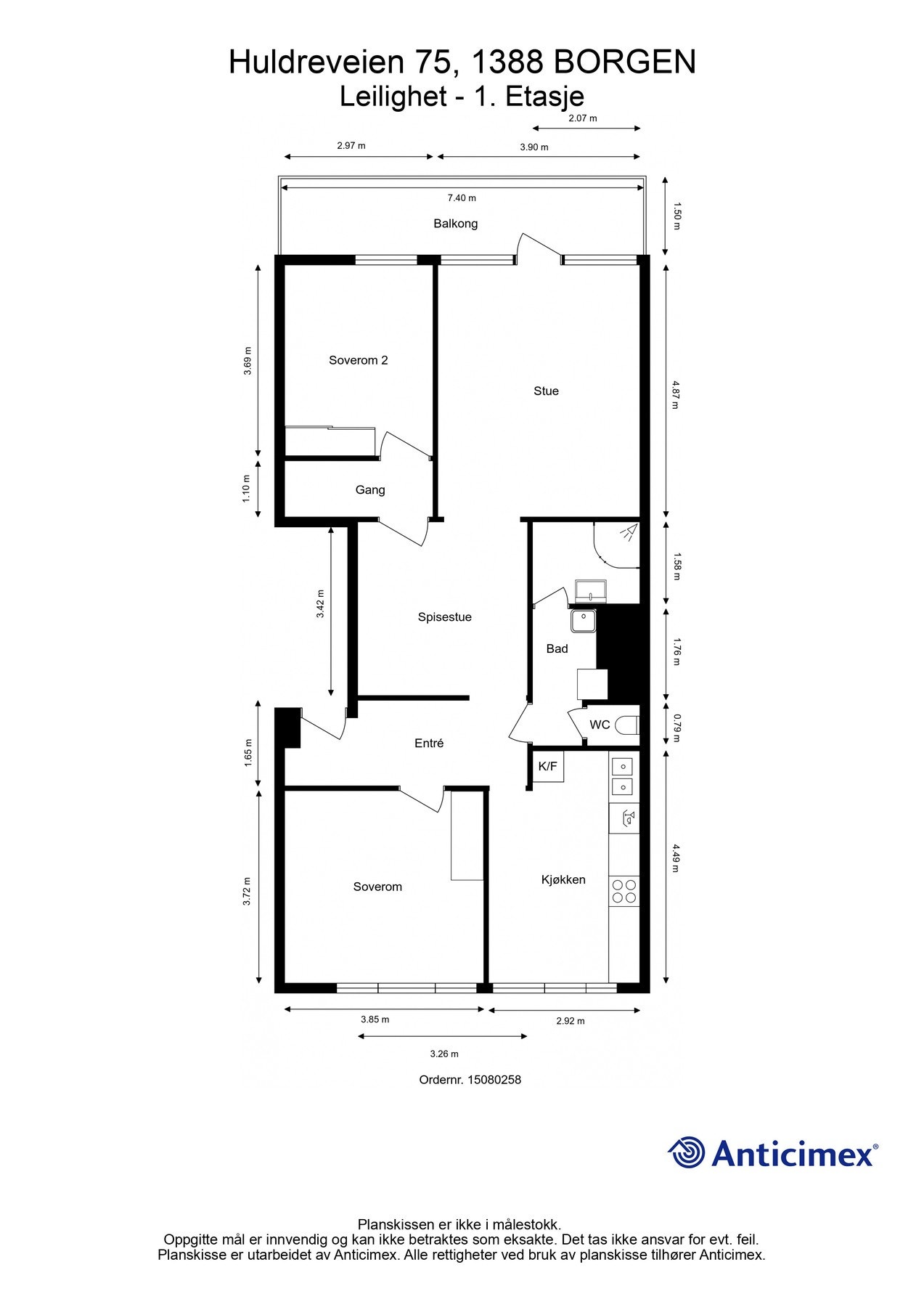 Leiligheten inneholder entré, stue, kjøkken, 2 soverom, gang, bad og wc. Galleribilde