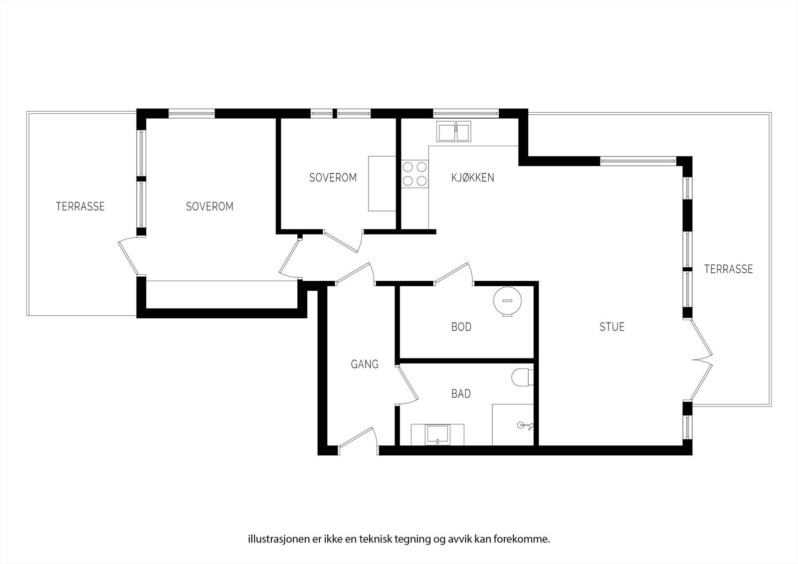 Plantegning over leiligheten. Ligger i fjerde etasje. Galleribilde