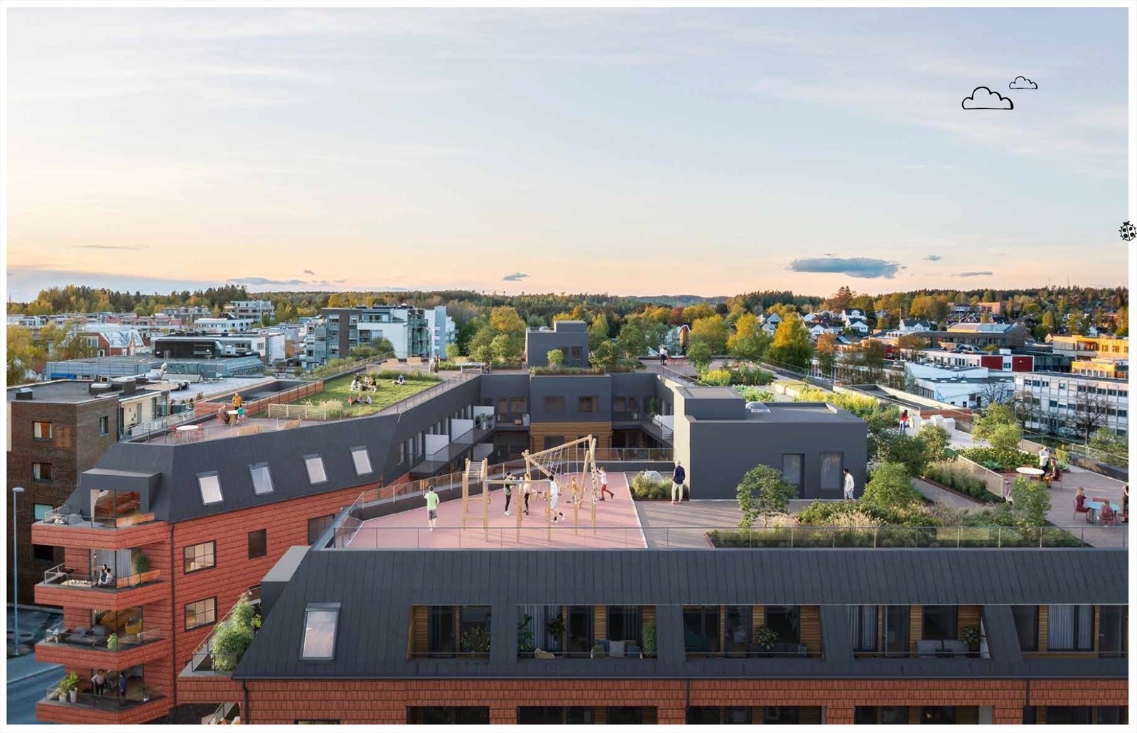 Sameiet får en frodig og flott takterrasse med mange fine sone og forskjellige funksjoner Galleribilde