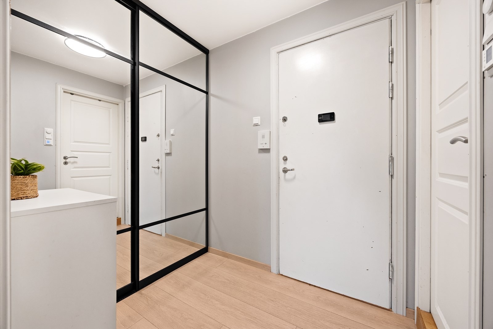 En brannklassifisert entrédør sikrer inngangen til leiligheten. Galleribilde