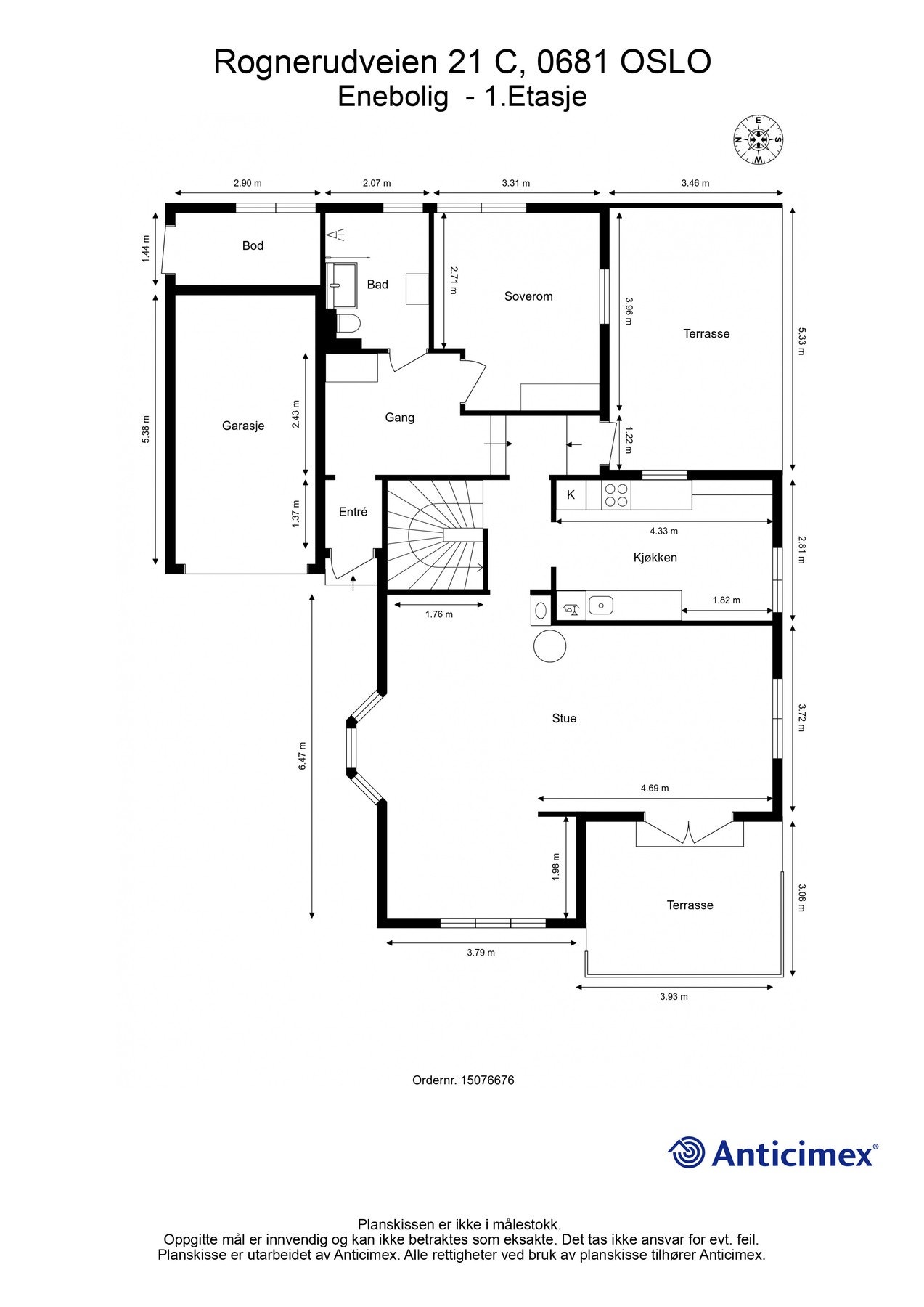 Boligens plantegning hovedetasje. Galleribilde