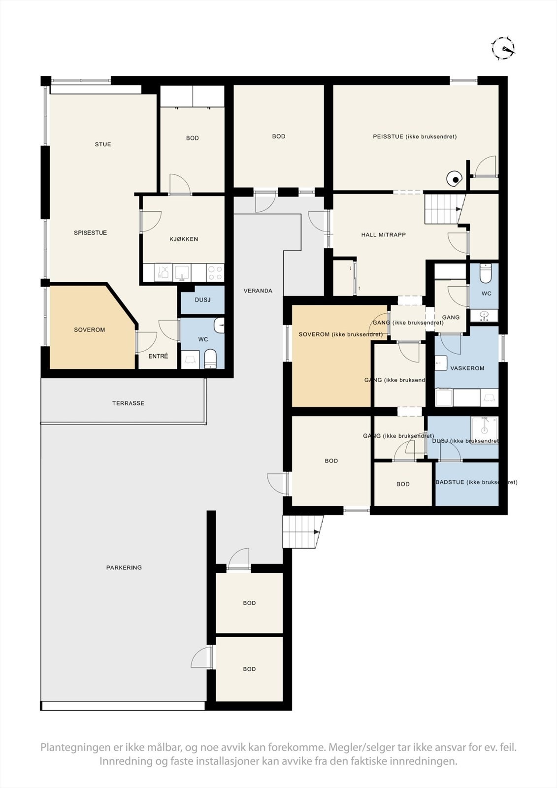 Plantegning - Hoveddelens u.etg og utleiedelen av boligen. Galleribilde