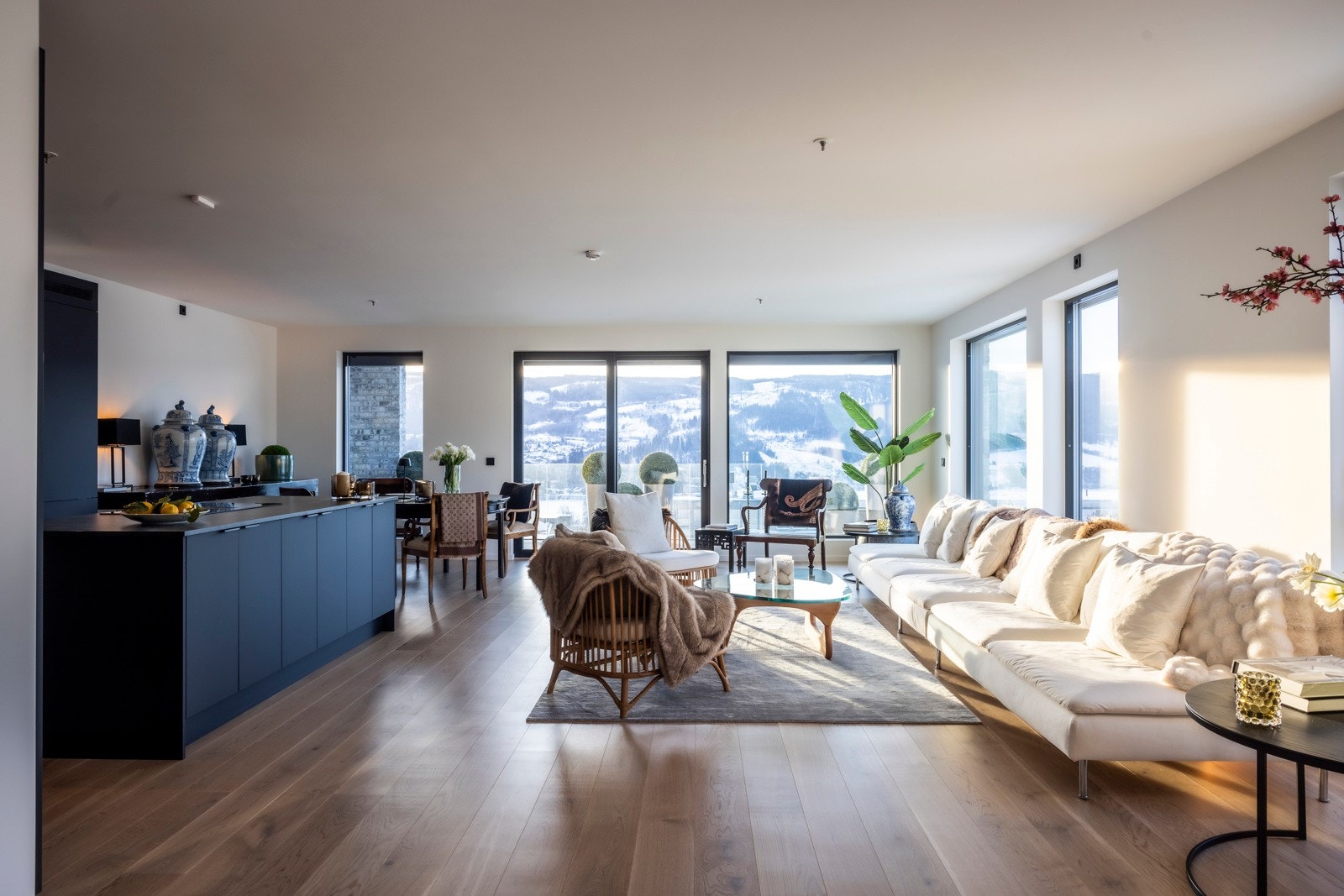 Meget romslig og langstrakt stue/kjøkkendel Galleribilde