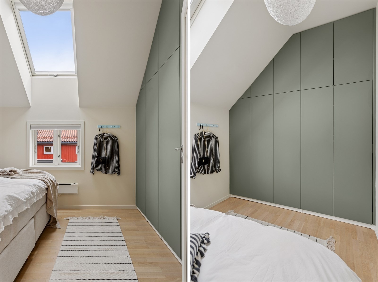 Rommet oppleves luftig takket være skrå himling med takvindu som slipper inn rikelig med naturlig lys. Galleribilde