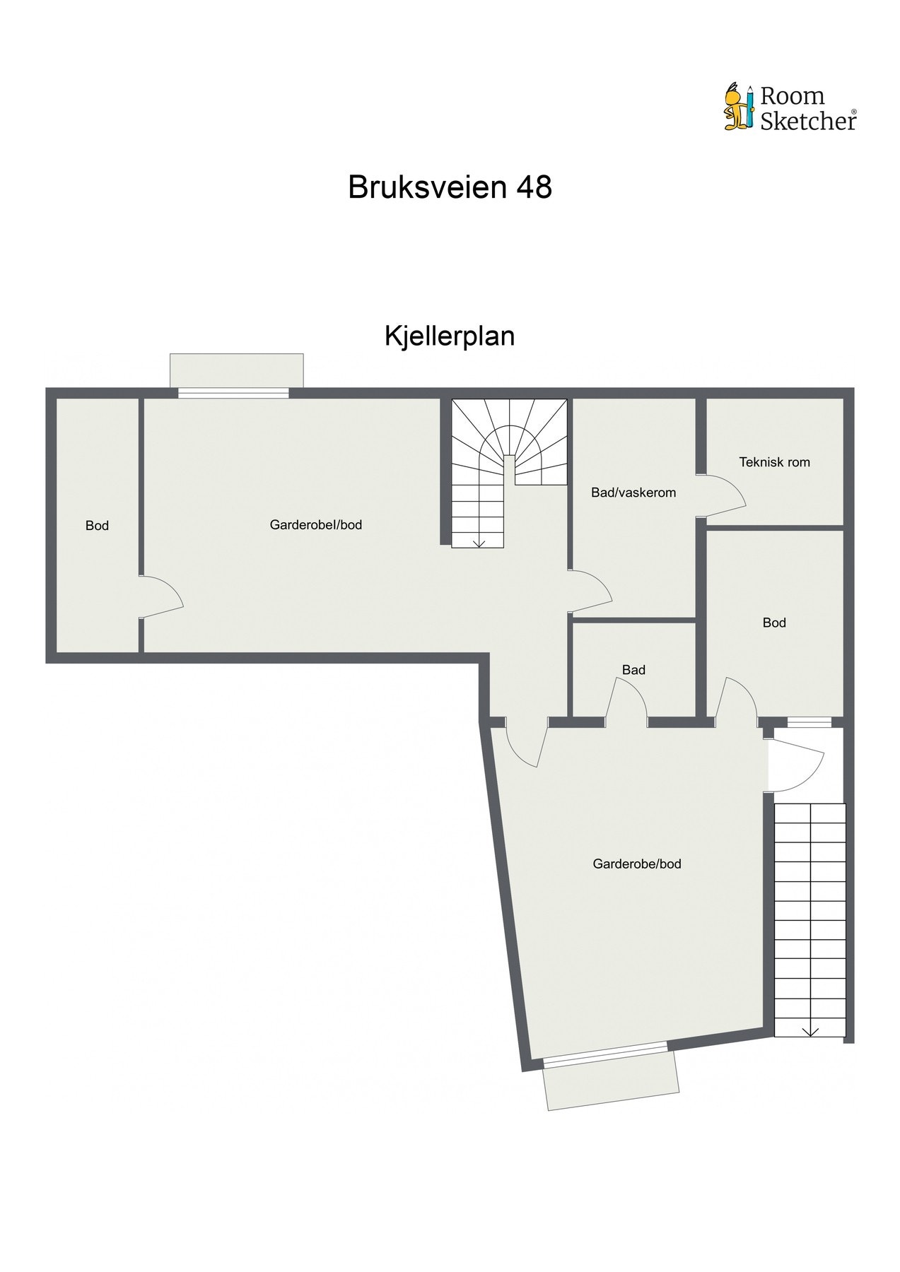 Plantegning u.etg. Det gjøres oppmerksom på at underetasjen ikke er godkjent for varig opphold. Galleribilde