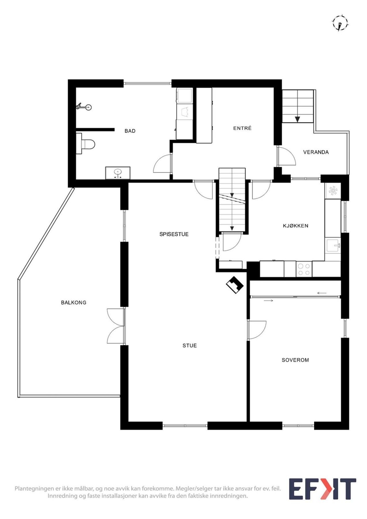 Plantegning 1. etasje hovedhus. Huset har 4 gode soverom og god plass til familien. Galleribilde