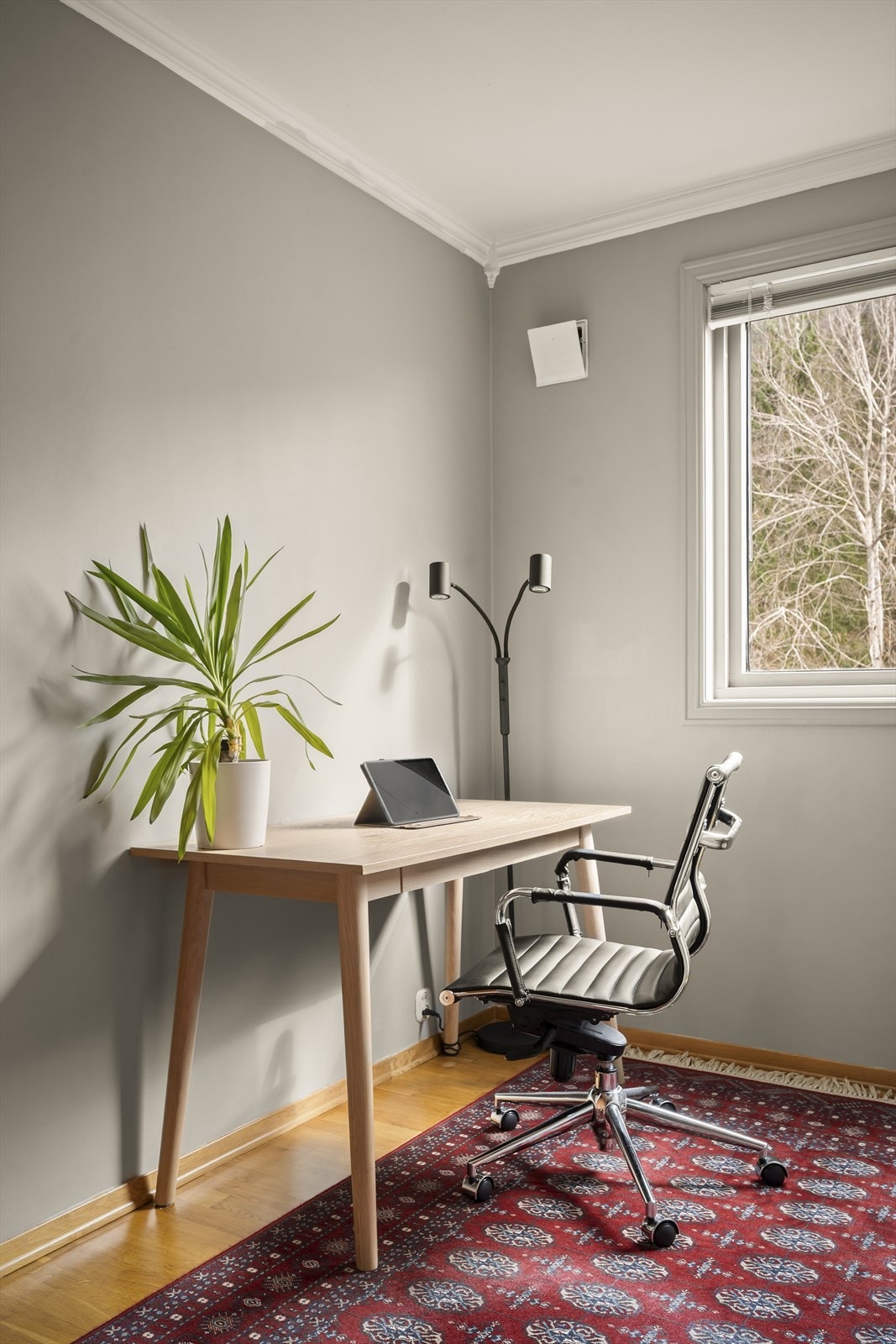 Rommet blir i dag brukt som kontor, malt i lyse moderne farger. Galleribilde