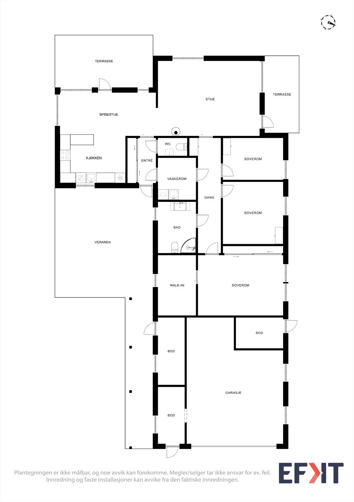 Boligen har en funksjonell planløsning på 134 m² som skiller en privat soveromsfløy fra de sosiale sonene. Galleribilde