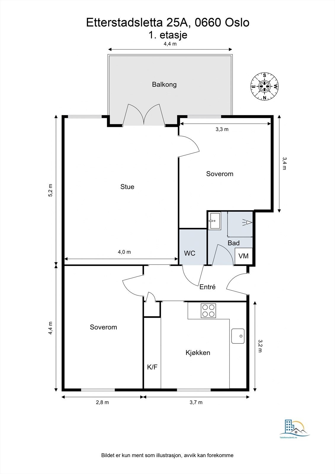 Leiligheten har en arealeffektiv planløsning på 66 m². Galleribilde