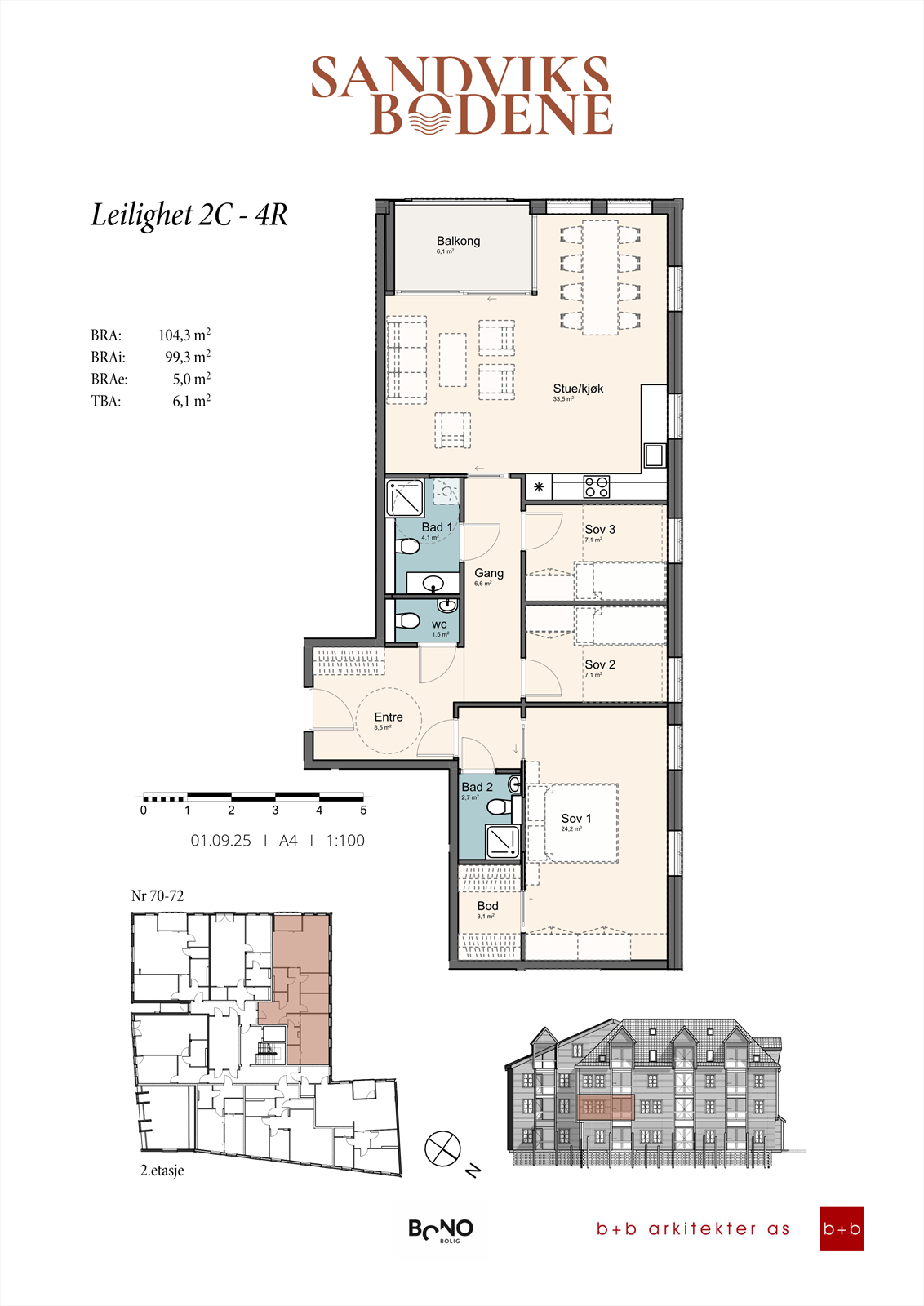 Plantegning av leilighet 2C Galleribilde