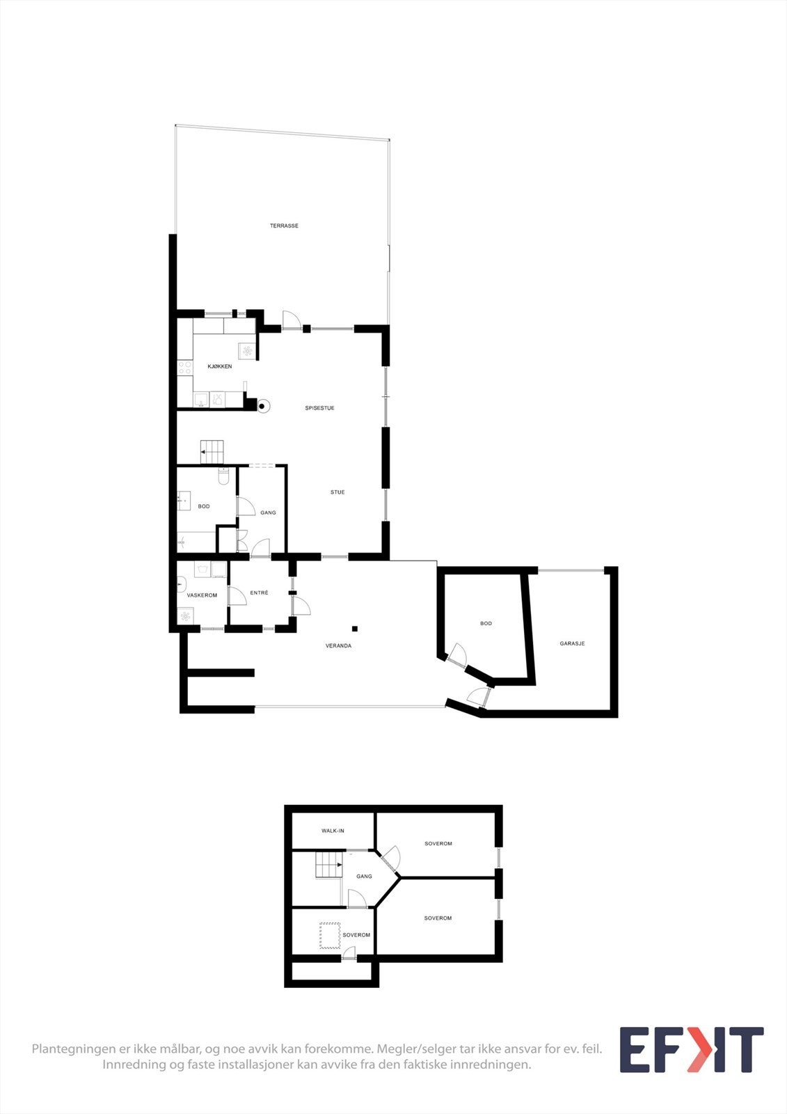 Boligen strekker seg over 1,5 etasjer og har en gjennomtenkt planløsning med sosiale soner i første etasje og en privat soveavdeling på loftet. Galleribilde