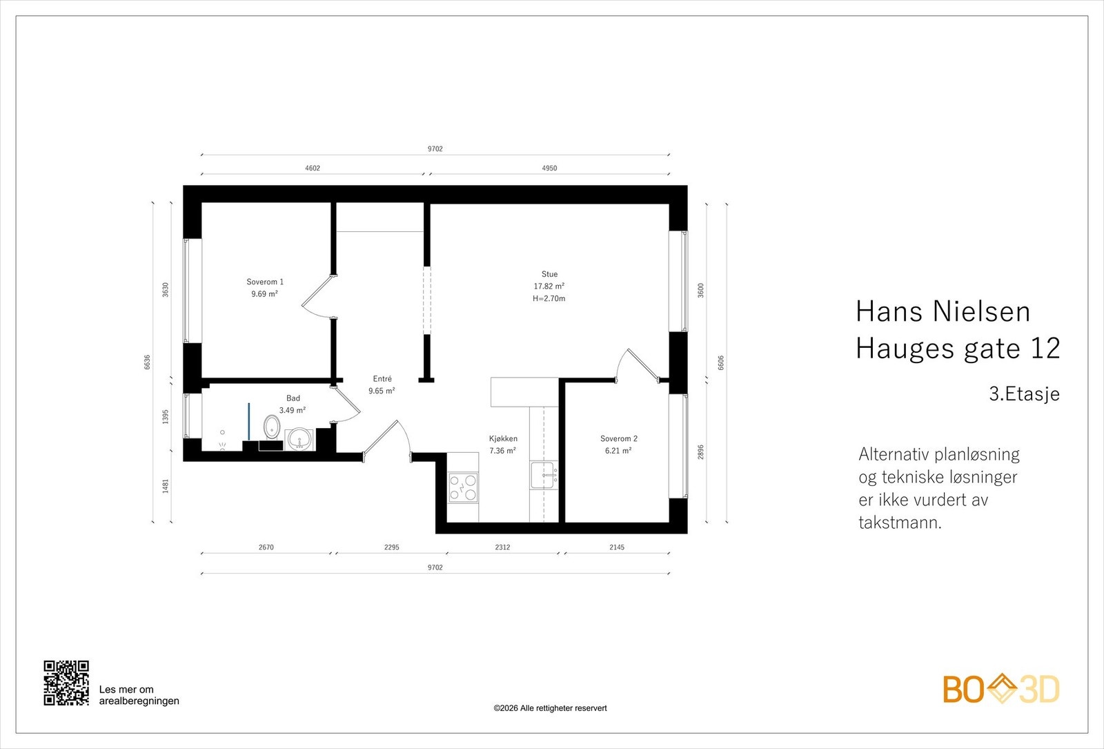 Alternativ planløsning som andre i borettslaget har etablert. Tekniske løsninger er ikke vurdert av takstmann. Galleribilde