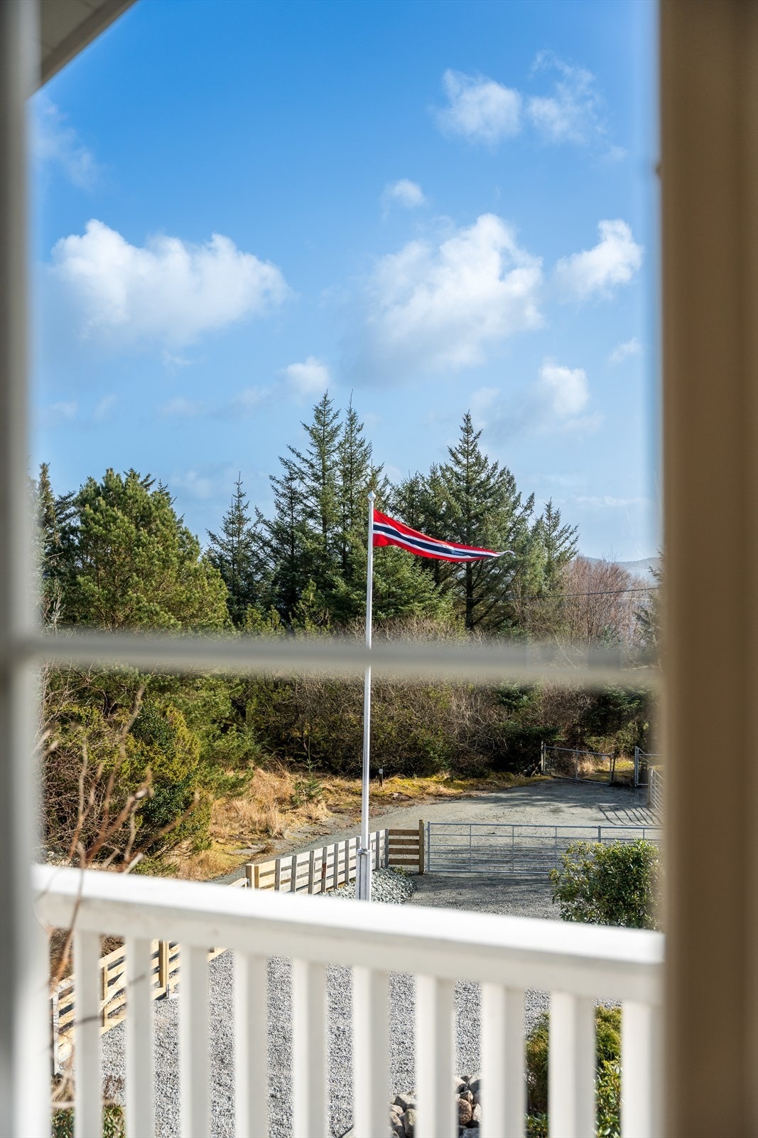 Grønn utsikt fra 2. etasje. Eiendommen er omkranset av trær og natur. Galleribilde