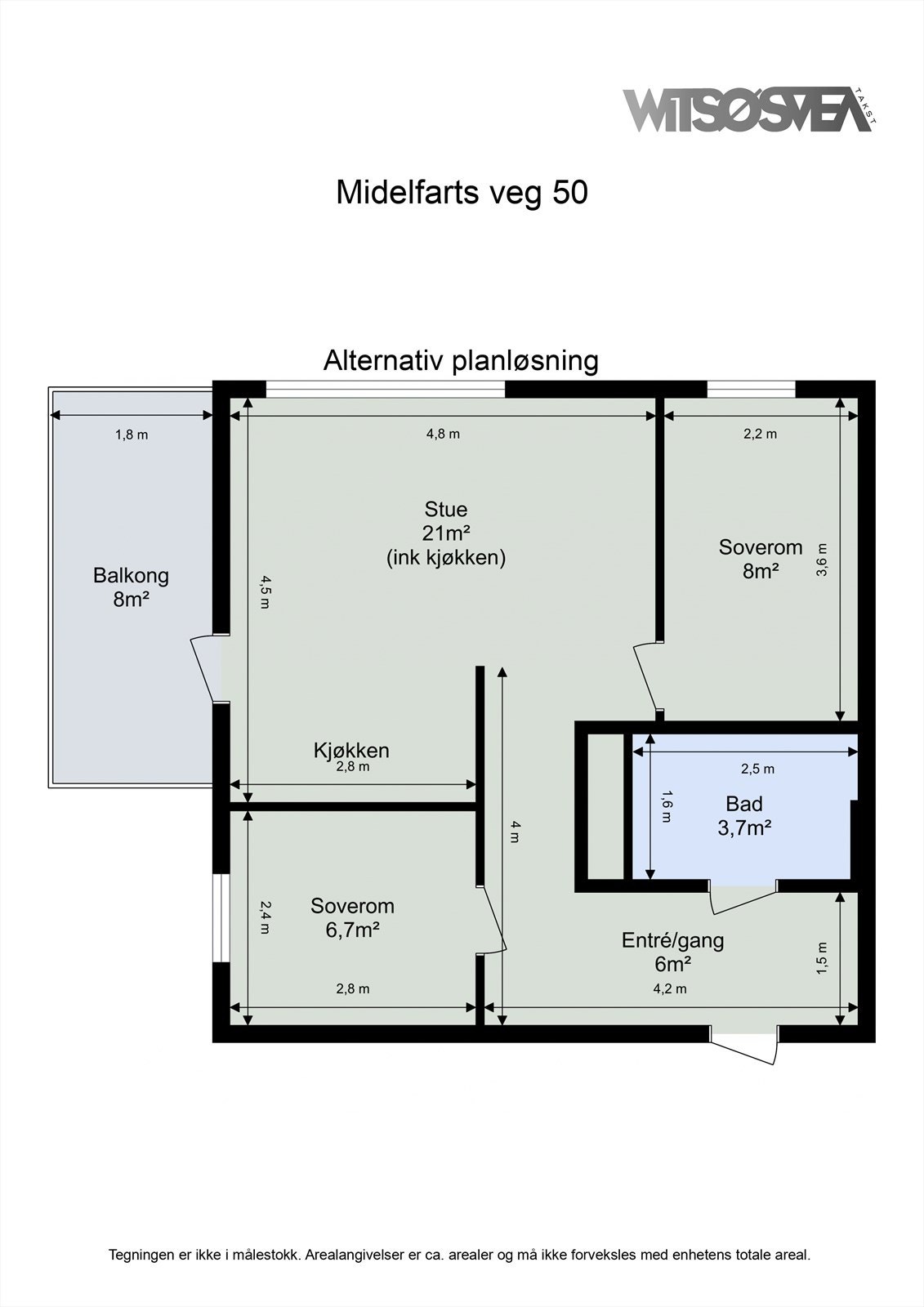En alternativ planløsning viser potensialet for å etablere et ekstra soverom ved å justere stuearealet. Galleribilde
