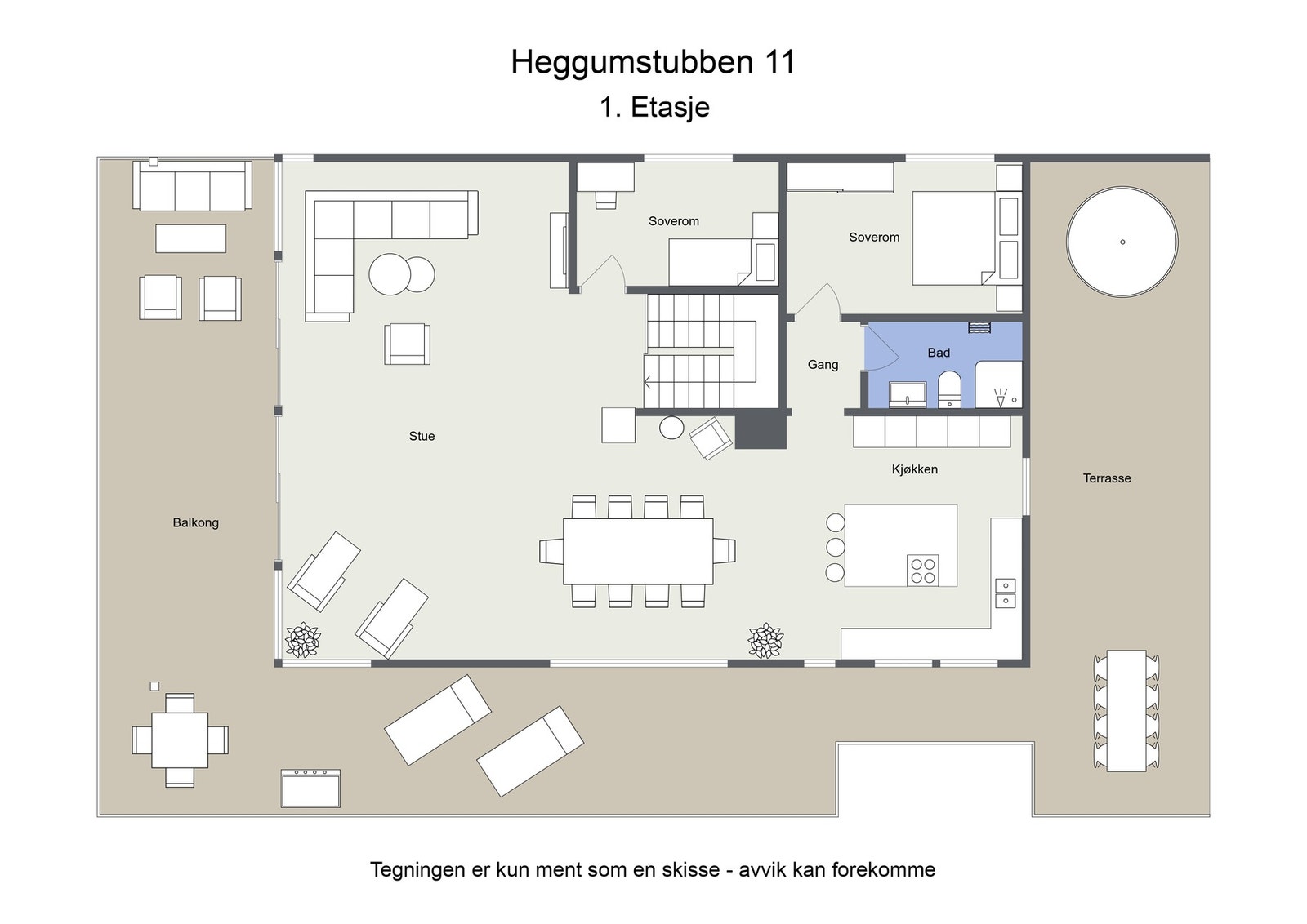 Omtrentlig planskisse 1. etasje (øverste plan) Galleribilde
