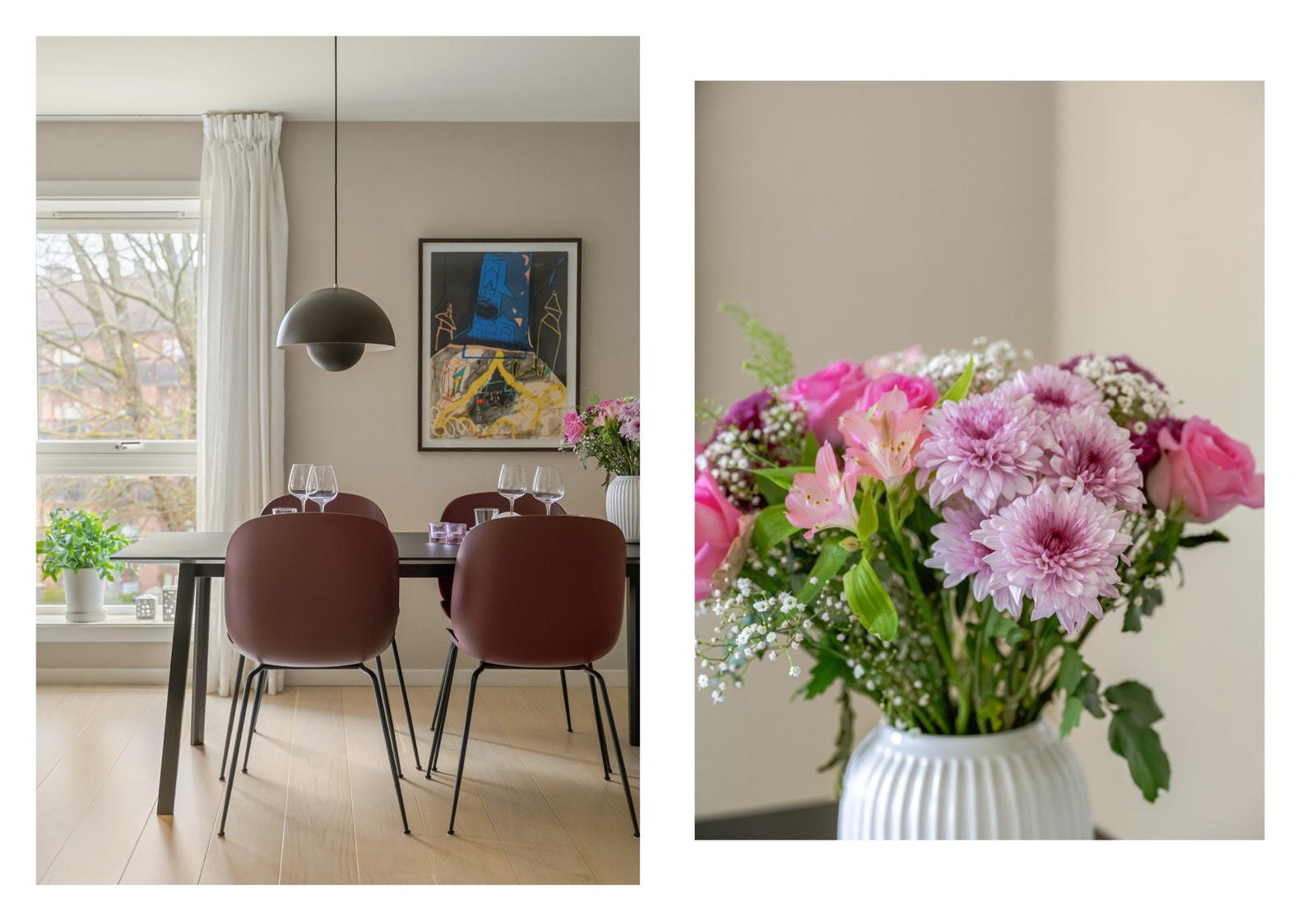 Fra spiseplassen er det hyggelig utsyn mot grøntområder utenfor. Galleribilde