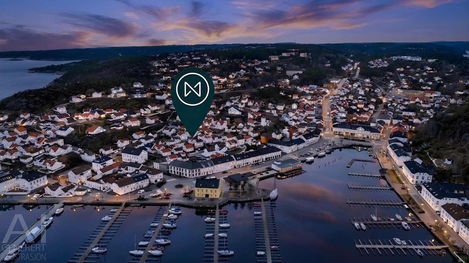 Eiendommen har en ettertraktet beliggenhet i hjertet av Risør, bare tre minutters gange til sentrum. Galleribilde