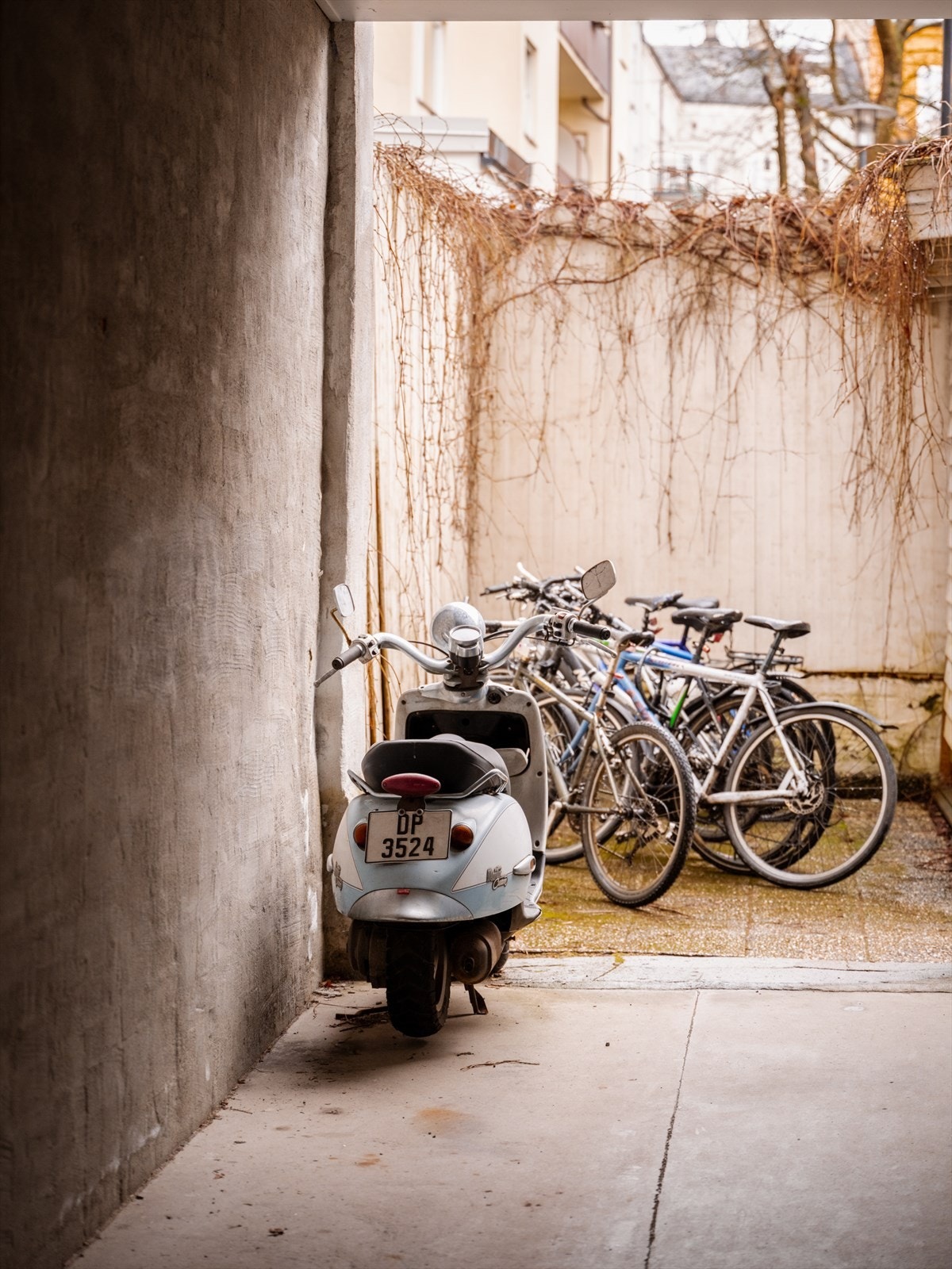 Borettslaget har sykkelparkering i den skjermede bakgården. Galleribilde