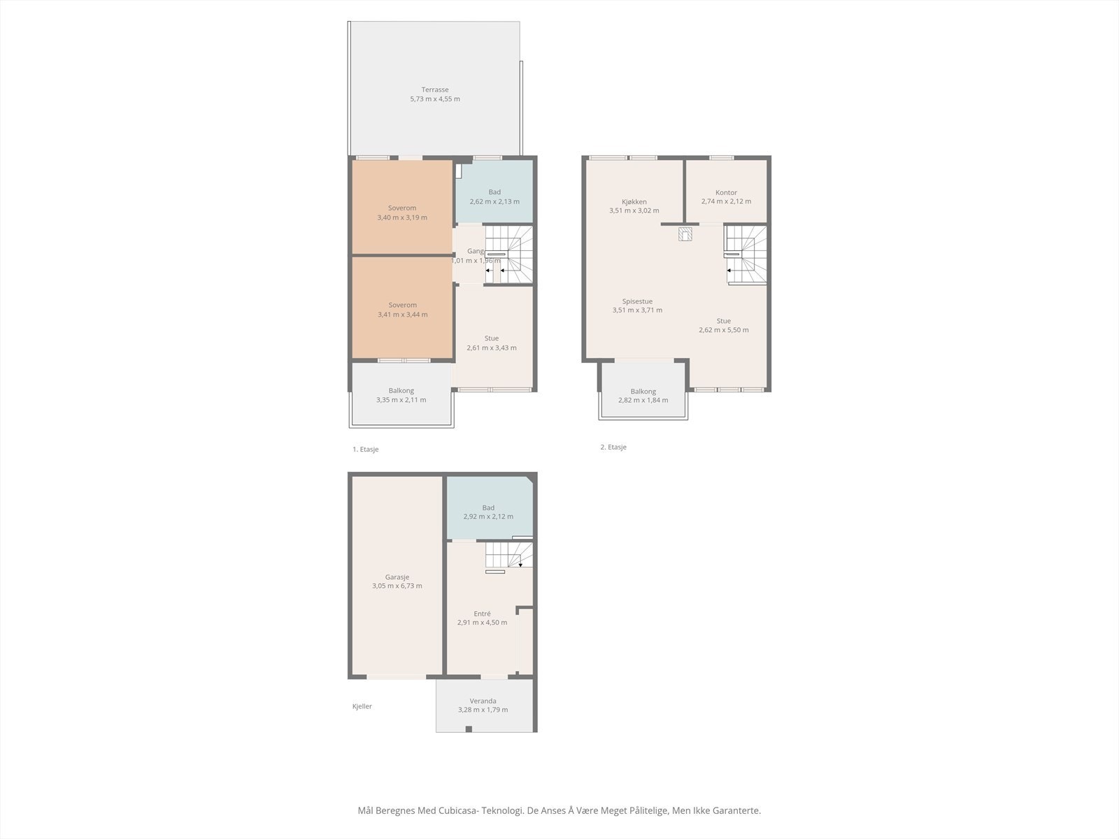 Plantegning for alle 3 etasjer. Galleribilde