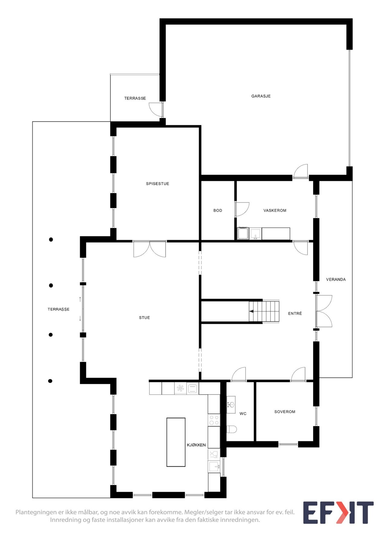 Plantegning som viser boligens 1. etasje. Galleribilde