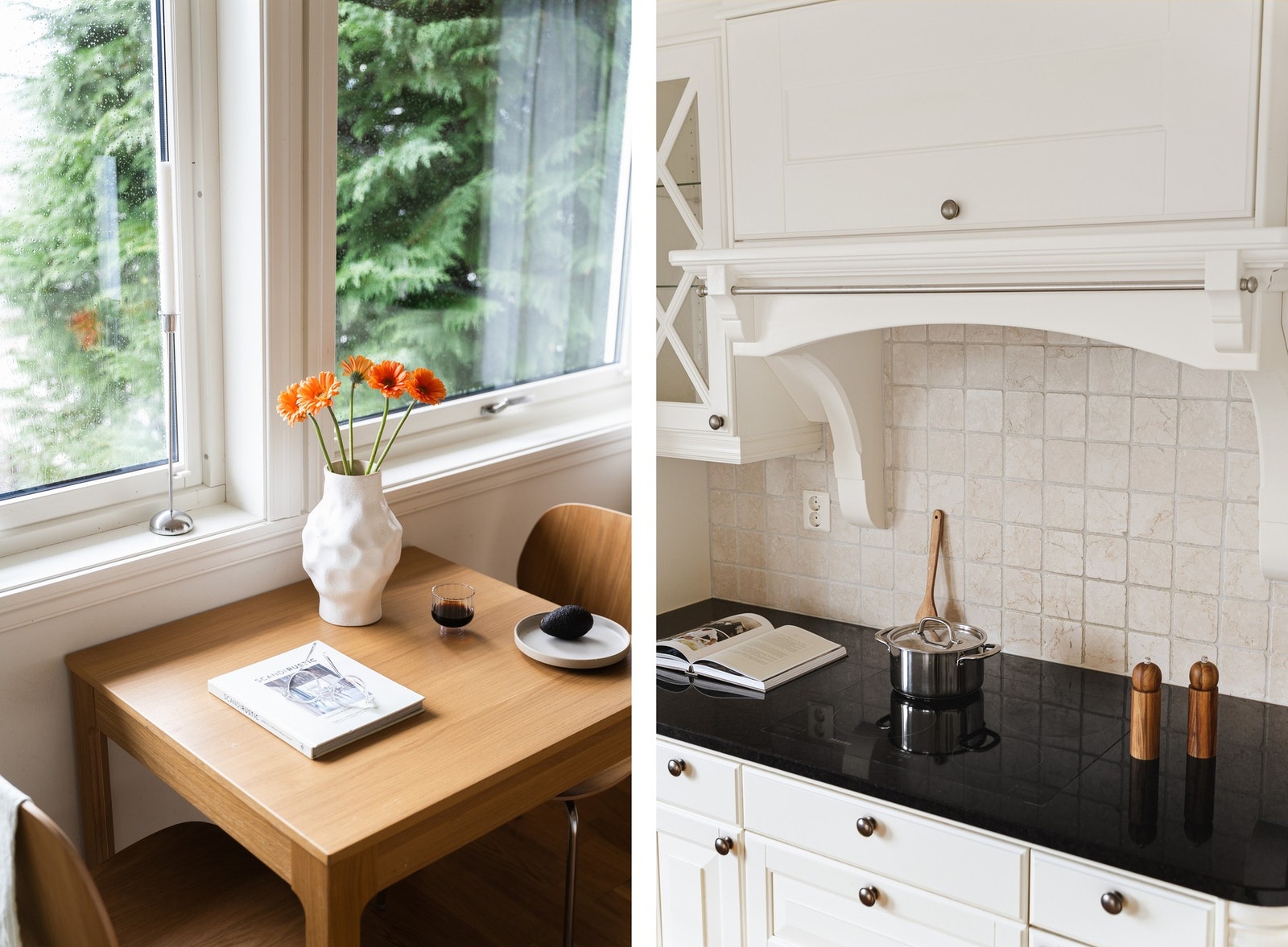 Mellom benk og overskap er det marmor fliser. Galleribilde