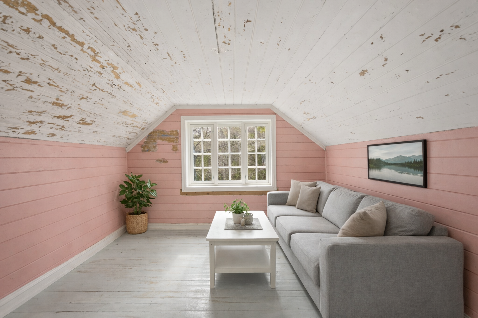 Loftstue. Møblert med KI. Galleribilde