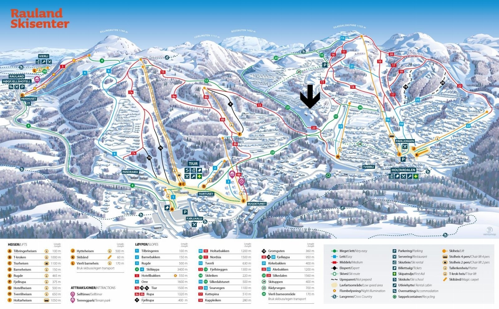 Kart over løypenett i området. Hytta er markert i bildet med pil Galleribilde